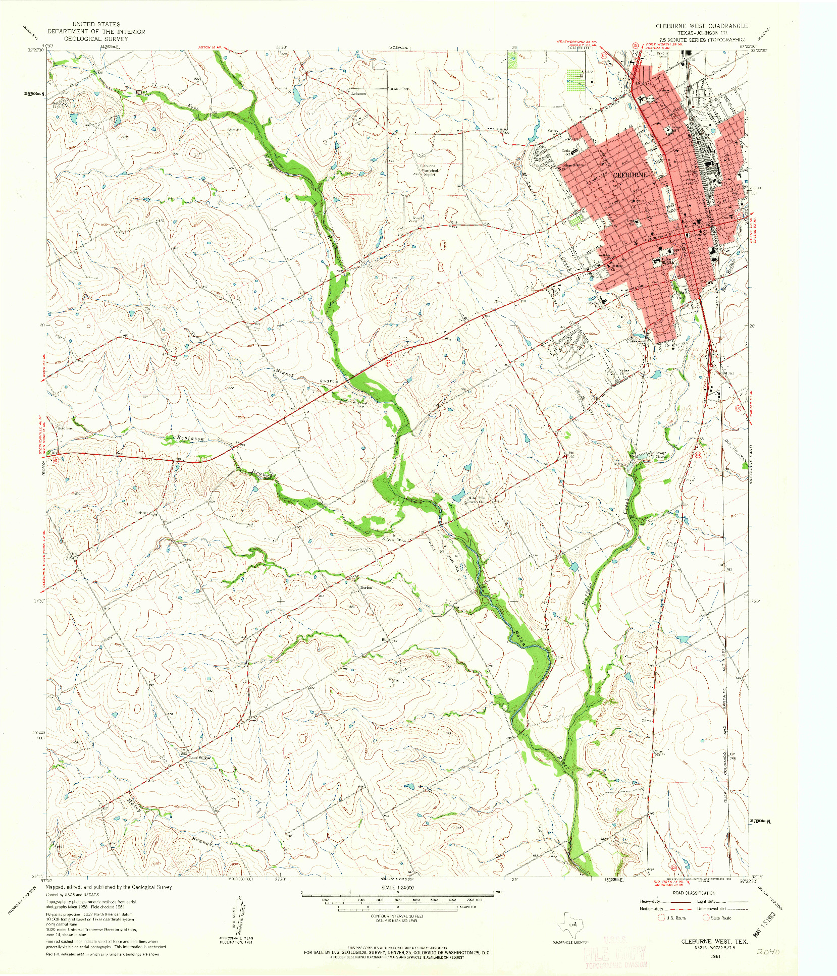 USGS 1:24000-SCALE QUADRANGLE FOR CLEBURNE WEST, TX 1961