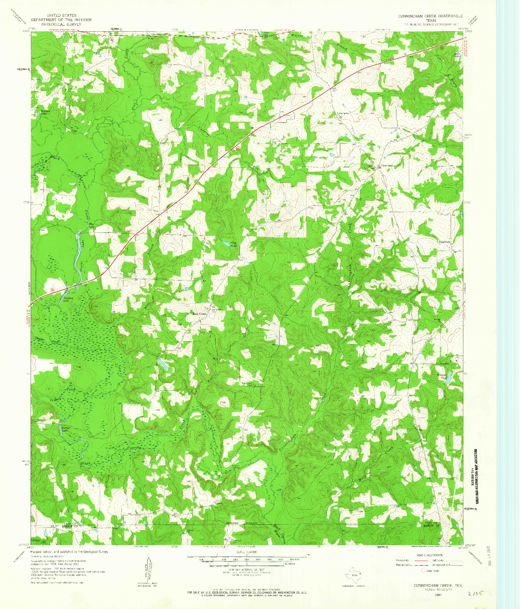 USGS 1:24000-SCALE QUADRANGLE FOR CUNNINGHAM CREEK, TX 1961