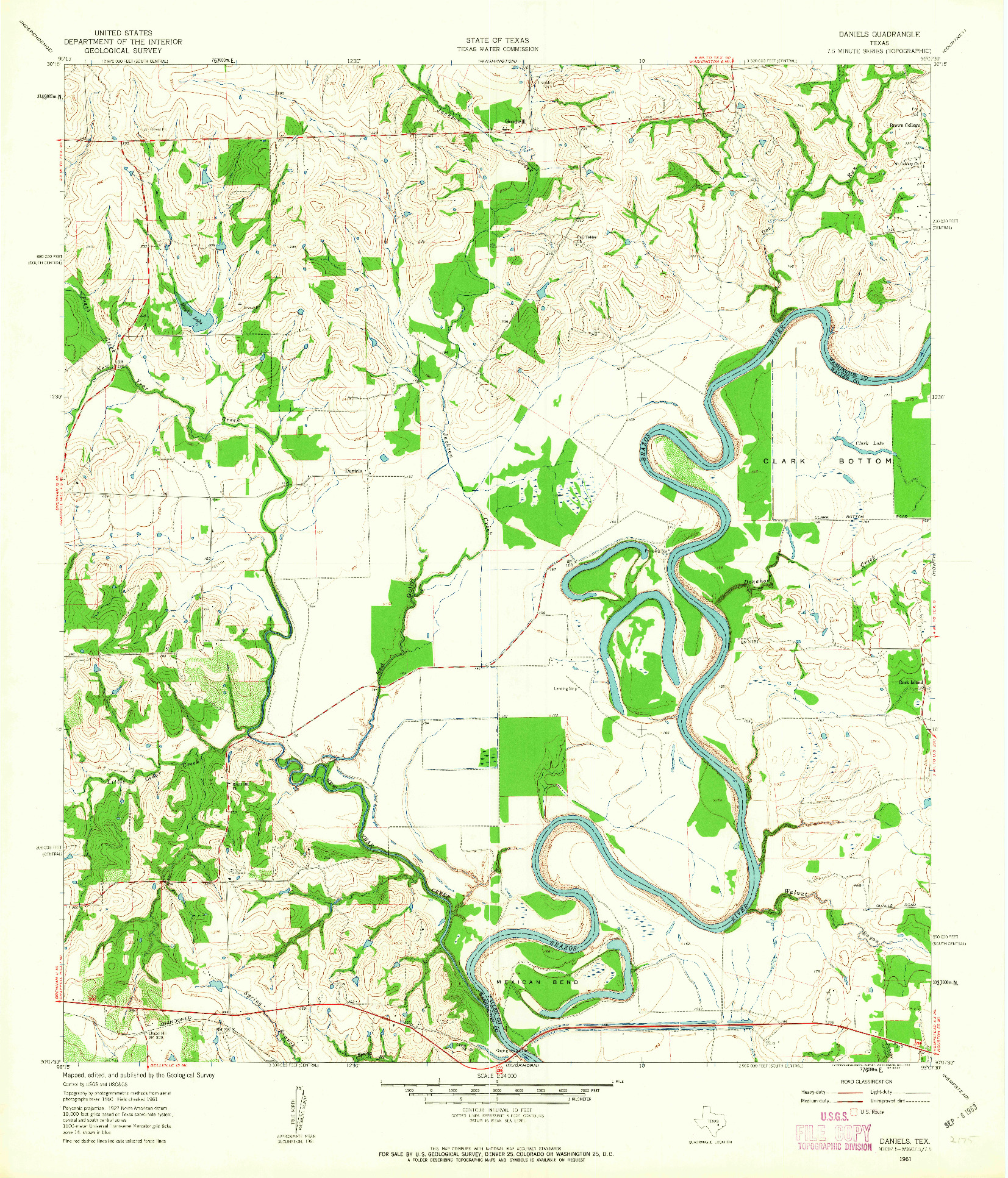 USGS 1:24000-SCALE QUADRANGLE FOR DANIELS, TX 1961