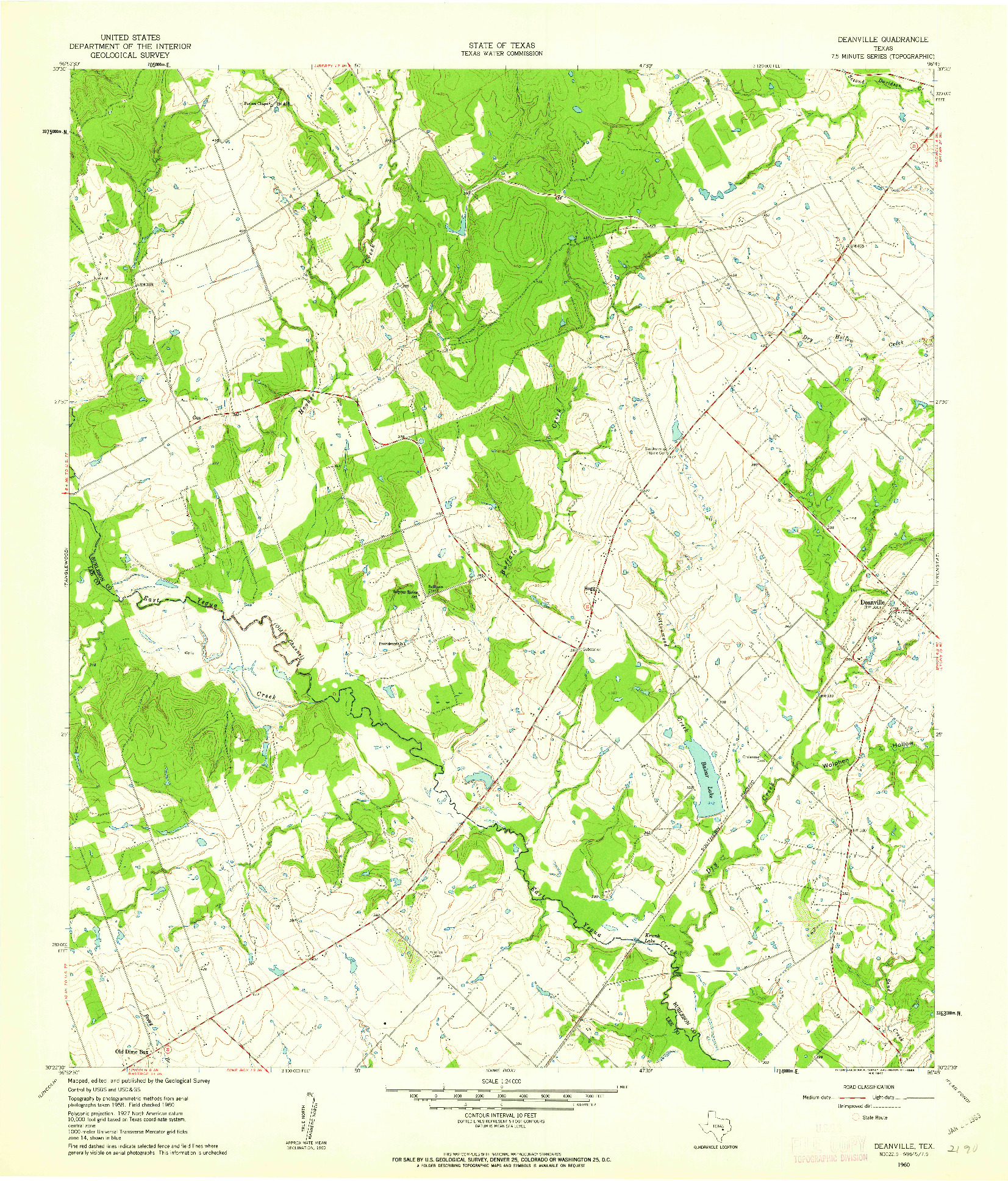 USGS 1:24000-SCALE QUADRANGLE FOR DEANVILLE, TX 1960