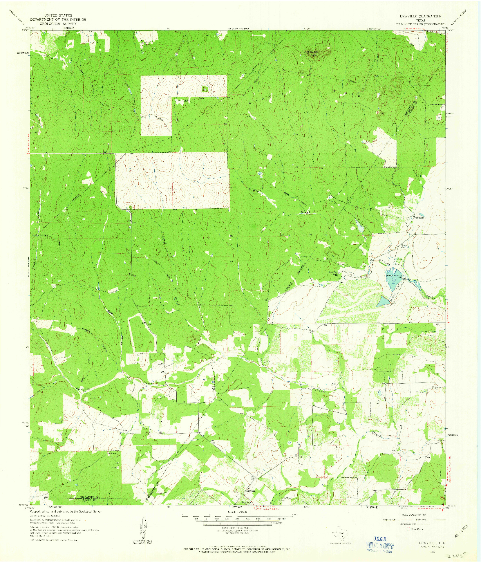 USGS 1:24000-SCALE QUADRANGLE FOR DEWVILLE, TX 1962
