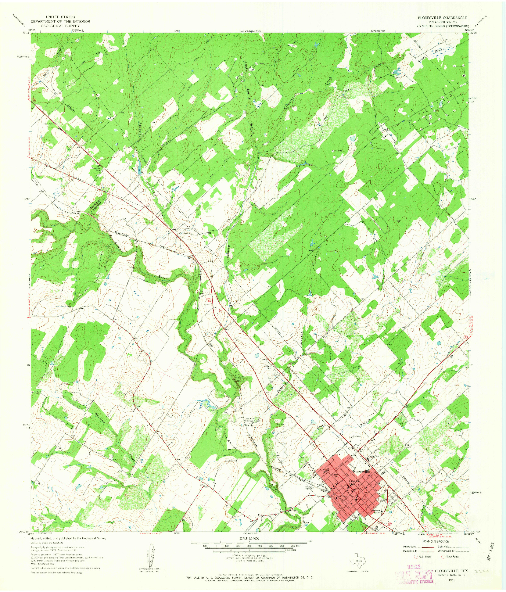 USGS 1:24000-SCALE QUADRANGLE FOR FLORESVILLE, TX 1961