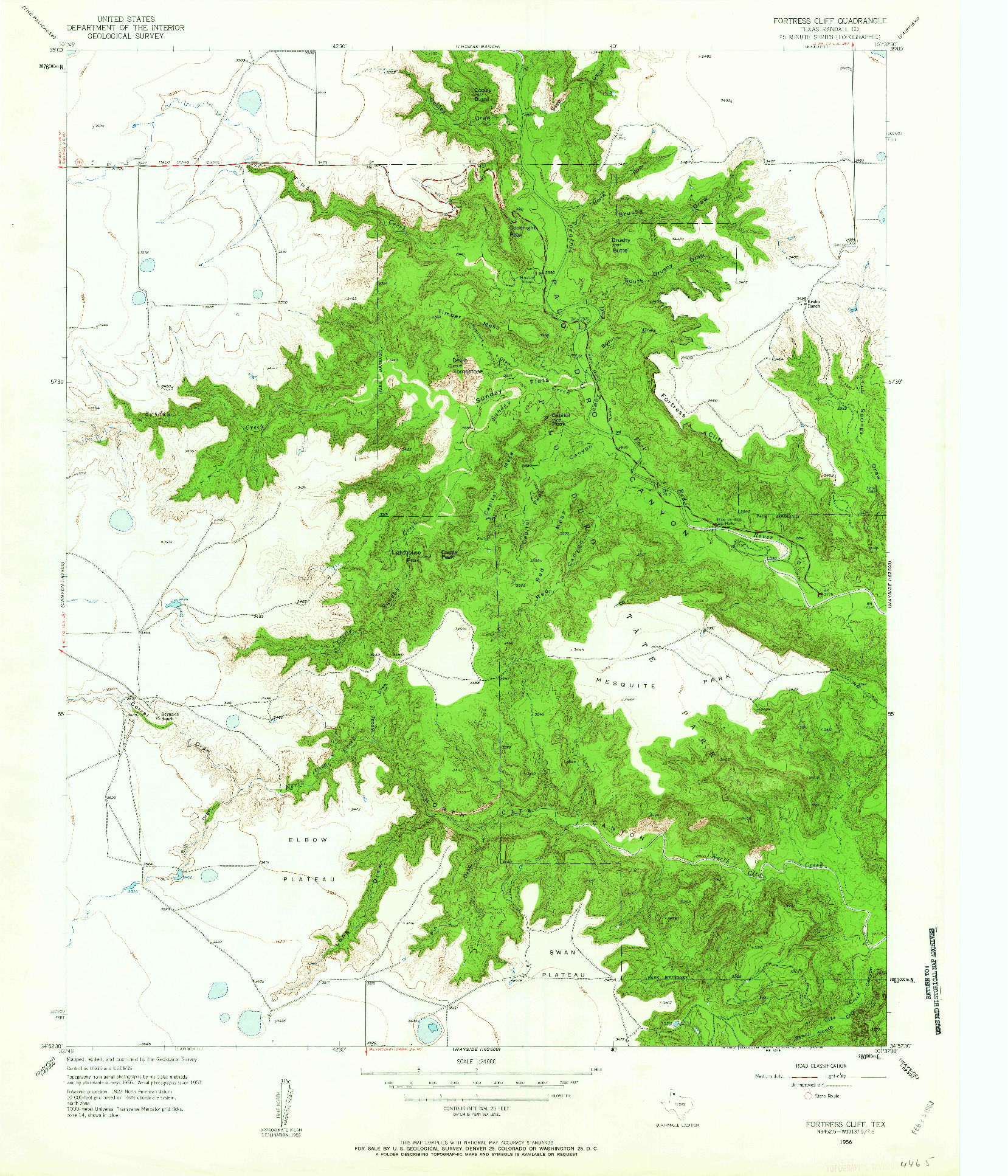USGS 1:24000-SCALE QUADRANGLE FOR FORTRESS CLIFF, TX 1956