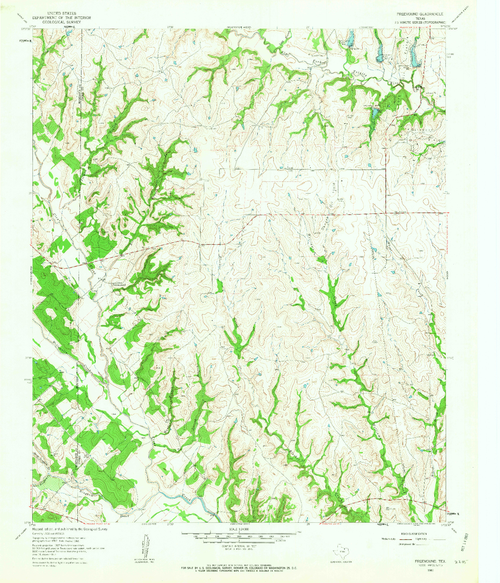 USGS 1:24000-SCALE QUADRANGLE FOR FREEMOUND, TX 1961