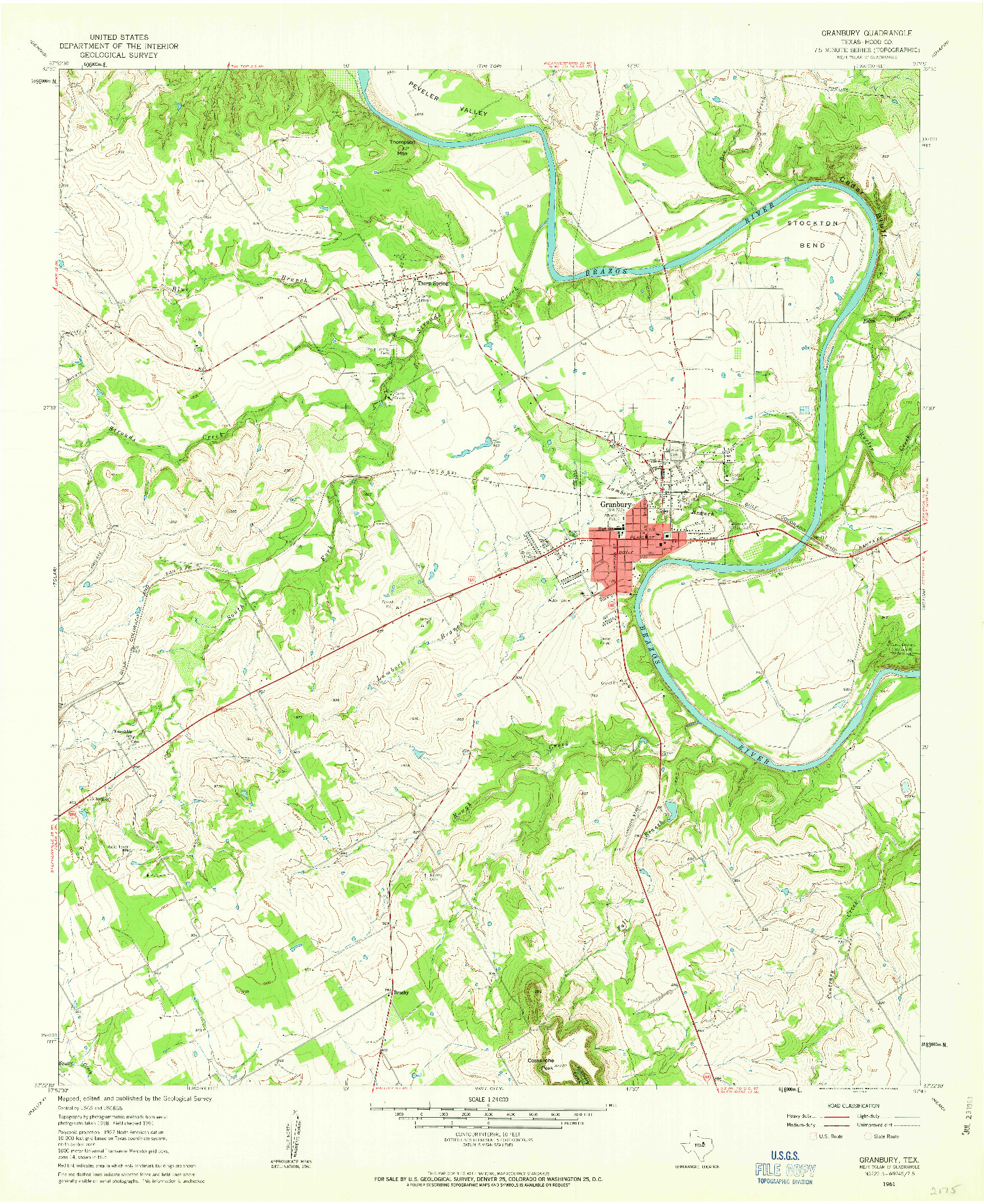 USGS 1:24000-SCALE QUADRANGLE FOR GRANBURY, TX 1961