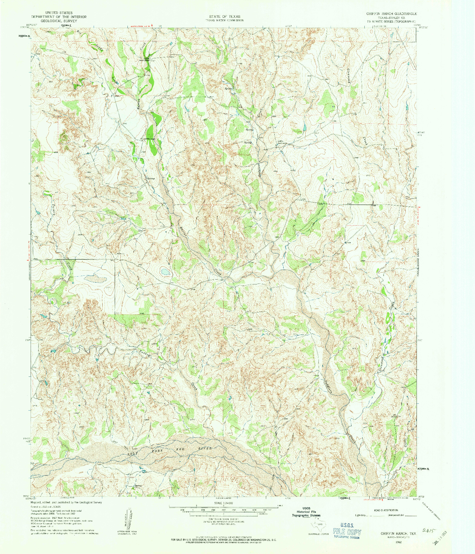 USGS 1:24000-SCALE QUADRANGLE FOR GRIFFIN RANCH, TX 1962