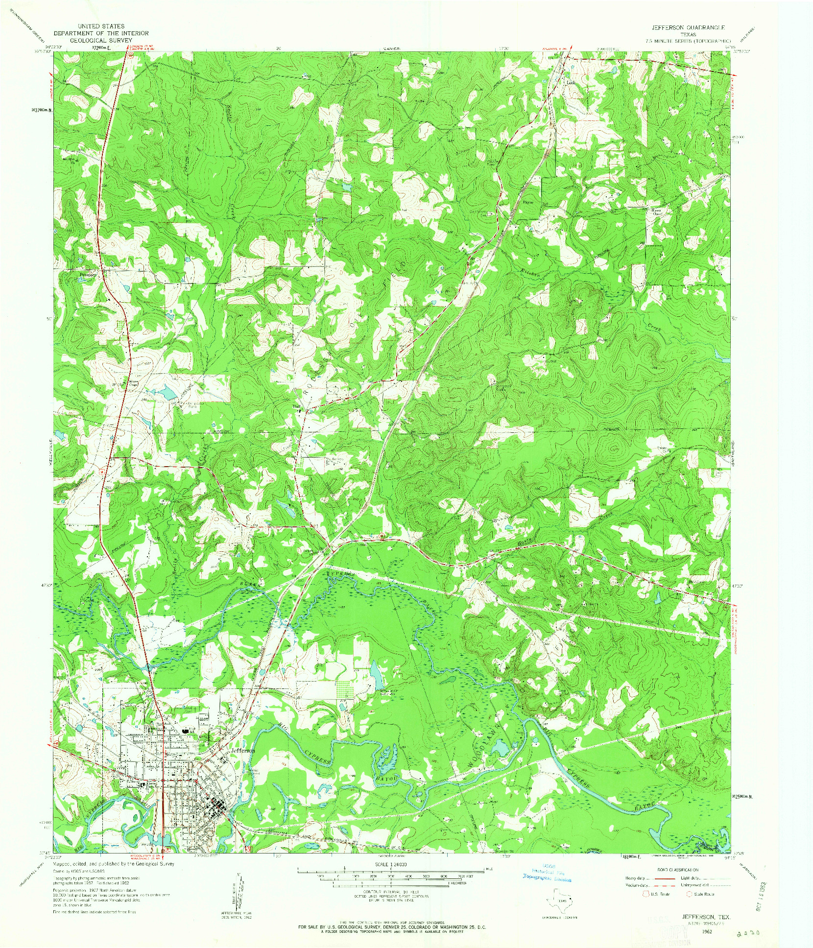USGS 1:24000-SCALE QUADRANGLE FOR JEFFERSON, TX 1962