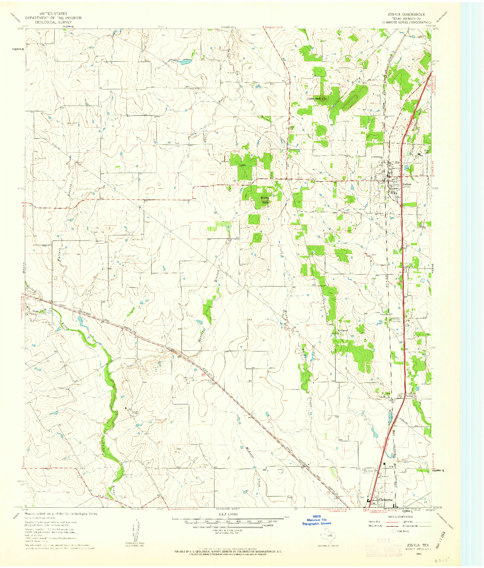 USGS 1:24000-SCALE QUADRANGLE FOR JOSHUA, TX 1961