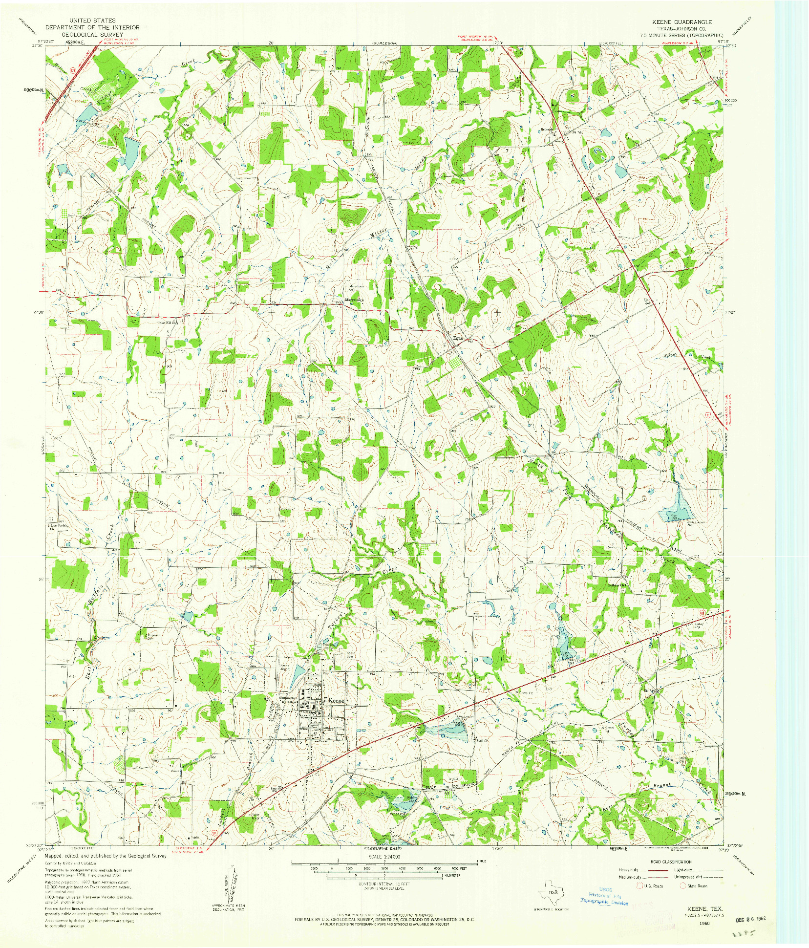 USGS 1:24000-SCALE QUADRANGLE FOR KEENE, TX 1960