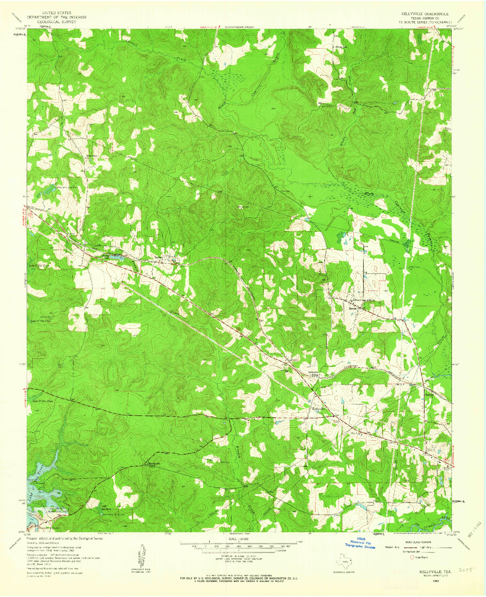 USGS 1:24000-SCALE QUADRANGLE FOR KELLYVILLE, TX 1962