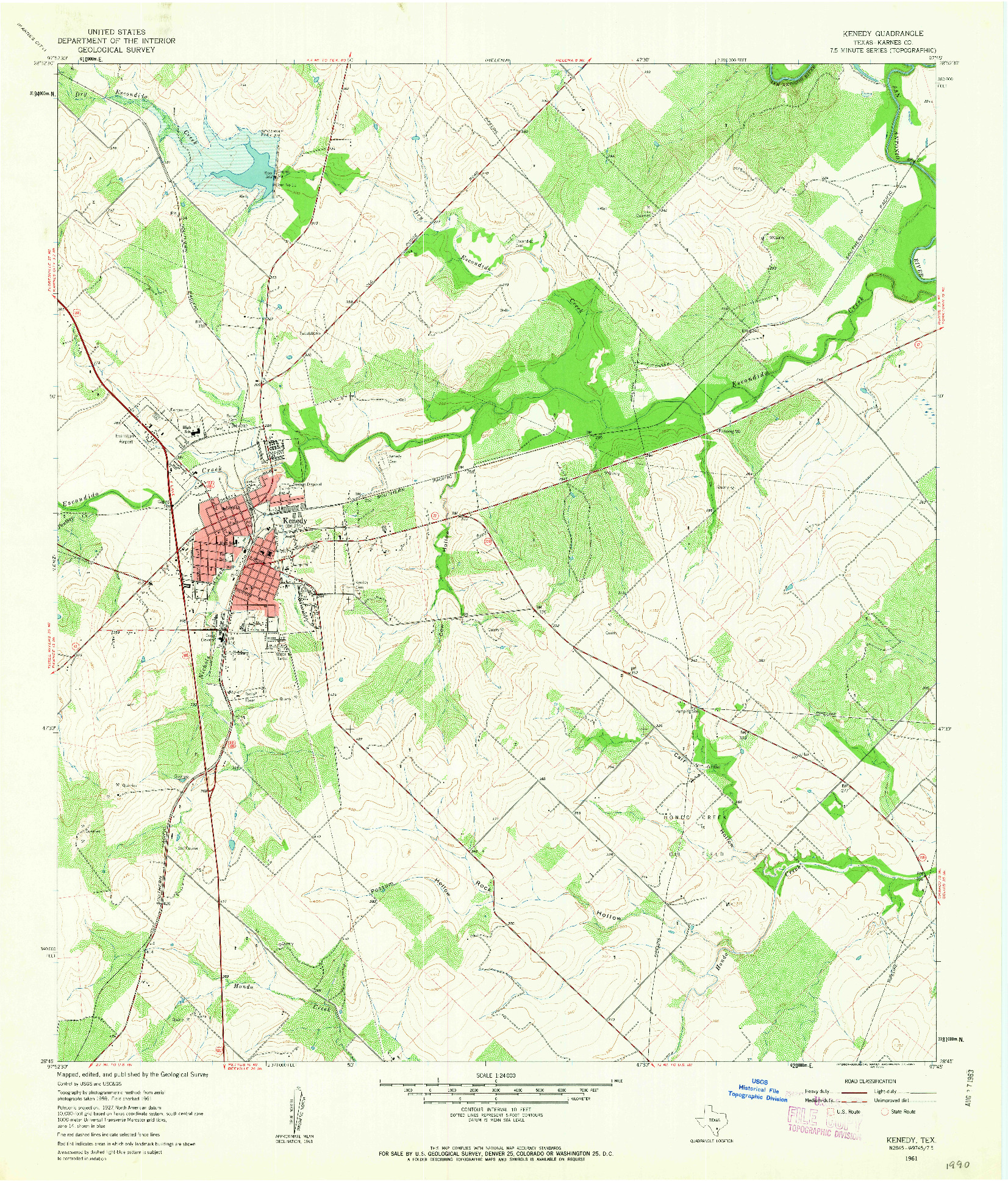 USGS 1:24000-SCALE QUADRANGLE FOR KENEDY, TX 1961