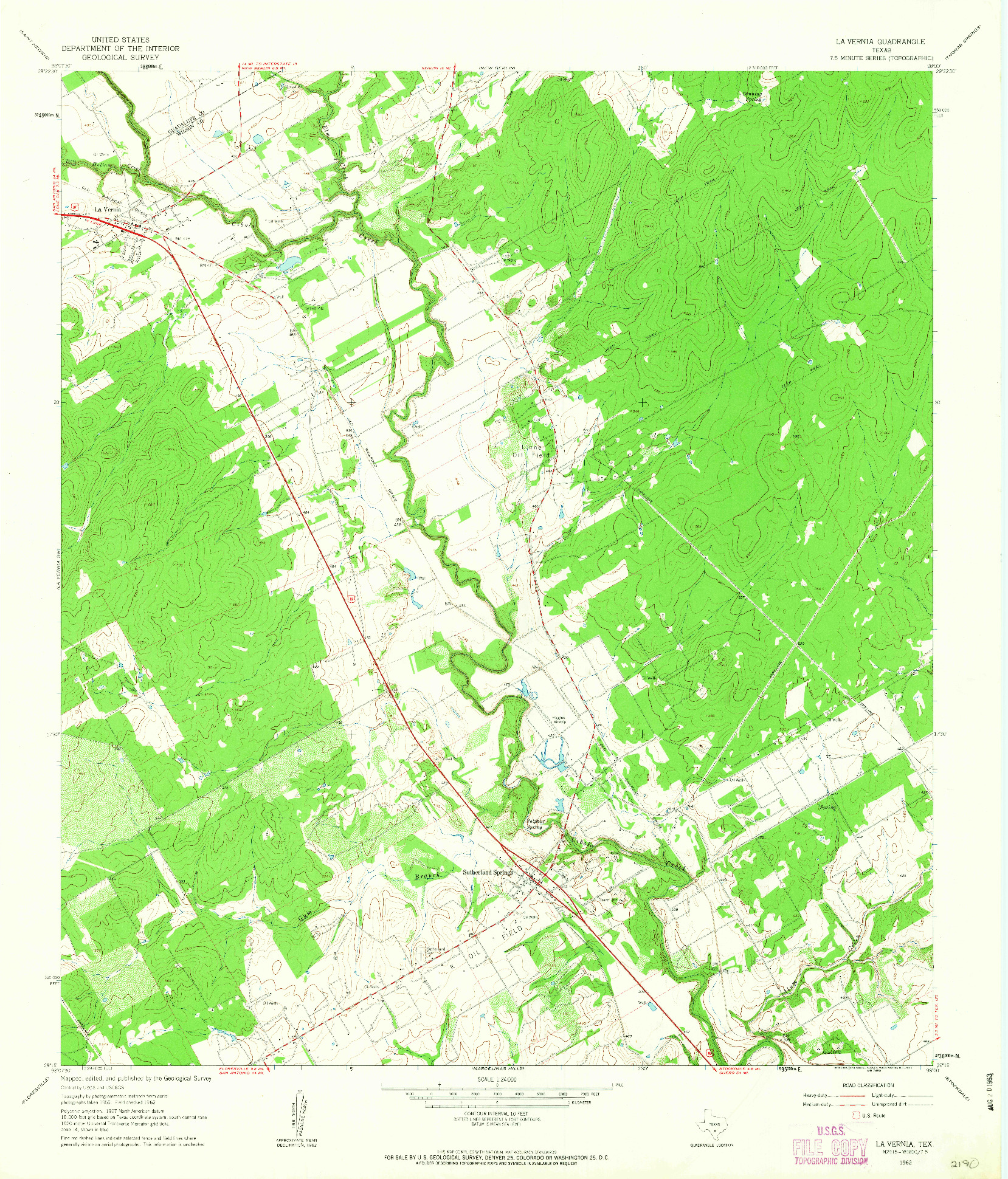 USGS 1:24000-SCALE QUADRANGLE FOR LA VERNIA, TX 1962