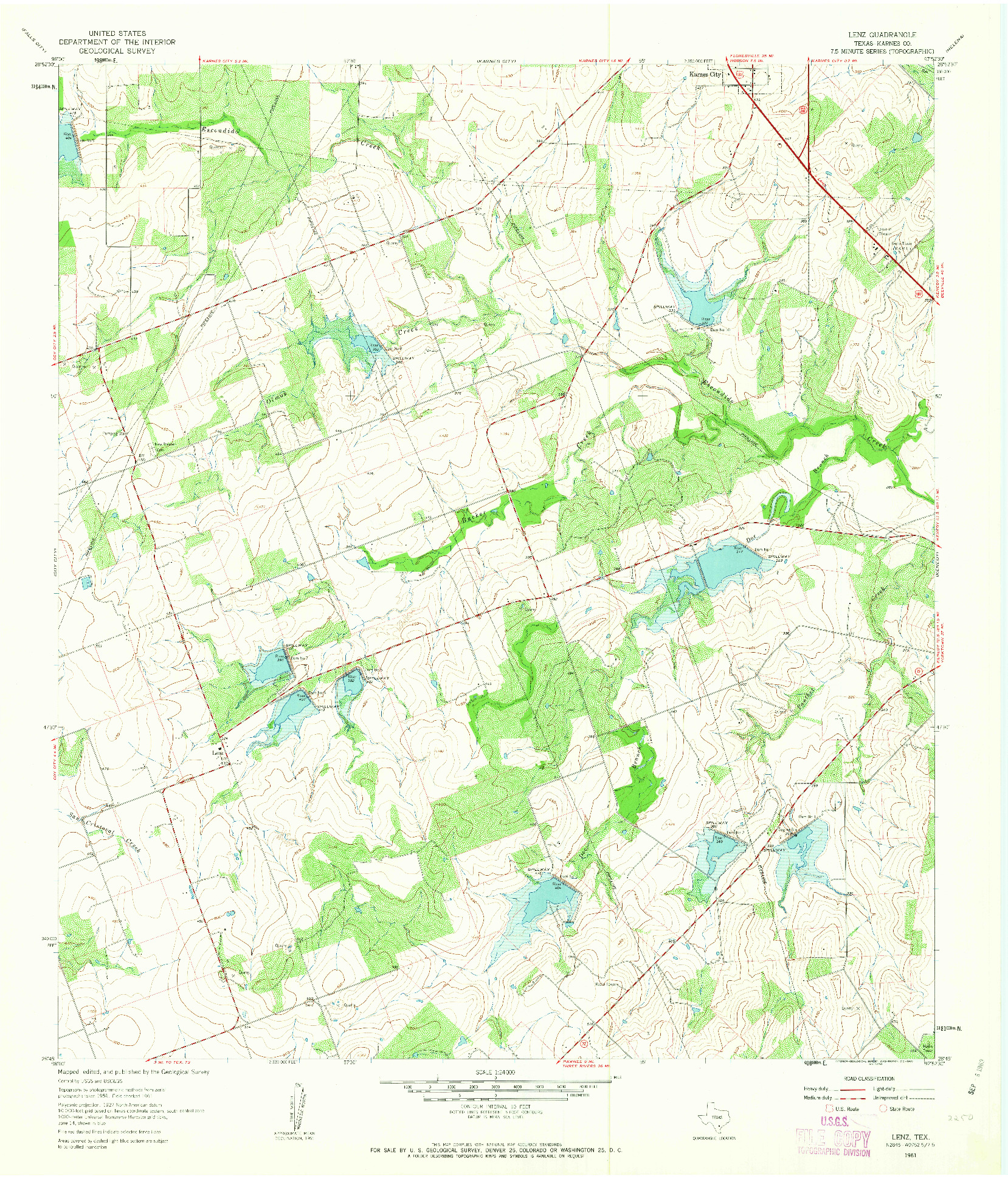 USGS 1:24000-SCALE QUADRANGLE FOR LENZ, TX 1961