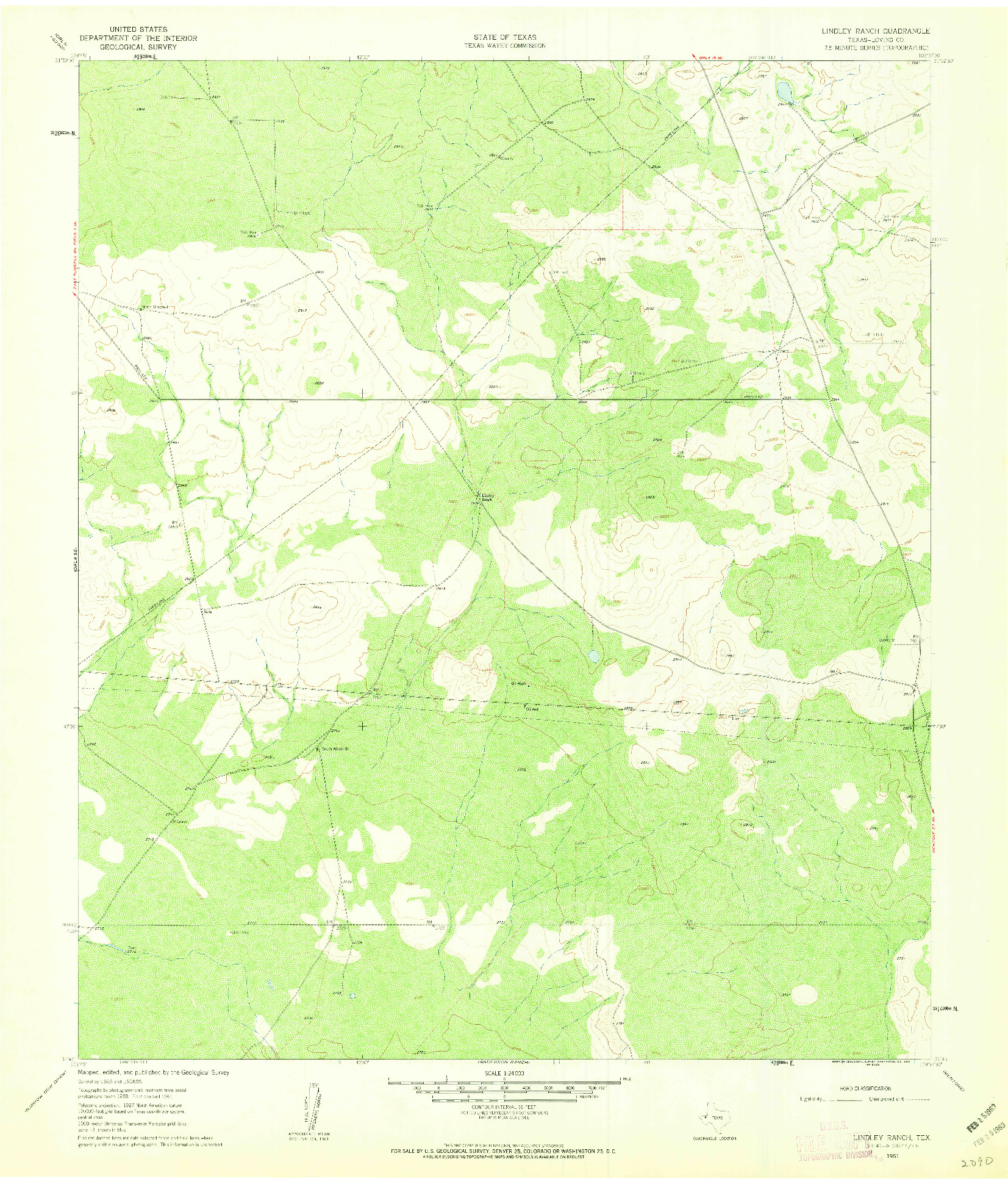 USGS 1:24000-SCALE QUADRANGLE FOR LINDLEY RANCH, TX 1961