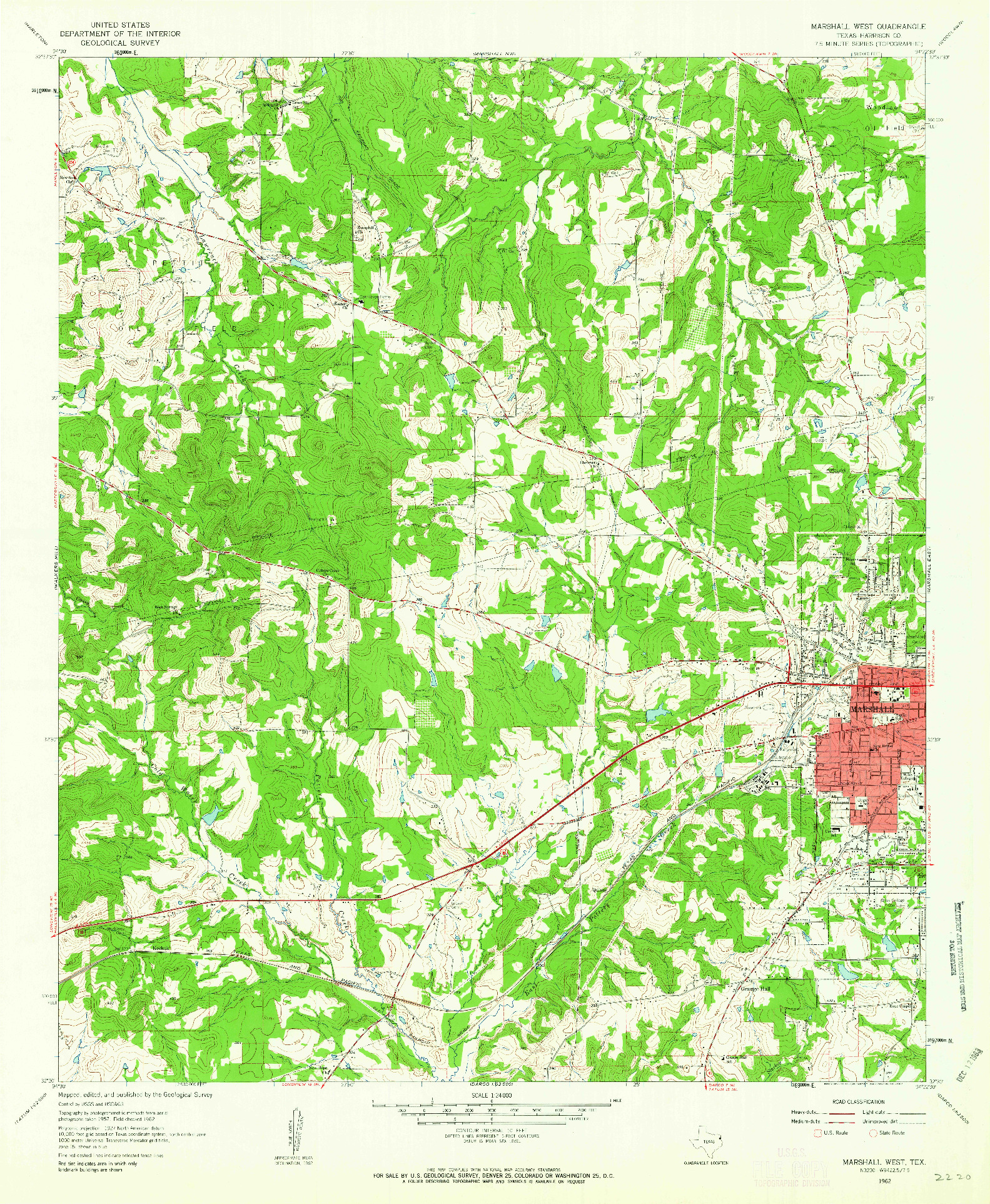 USGS 1:24000-SCALE QUADRANGLE FOR MARSHALL WEST, TX 1962