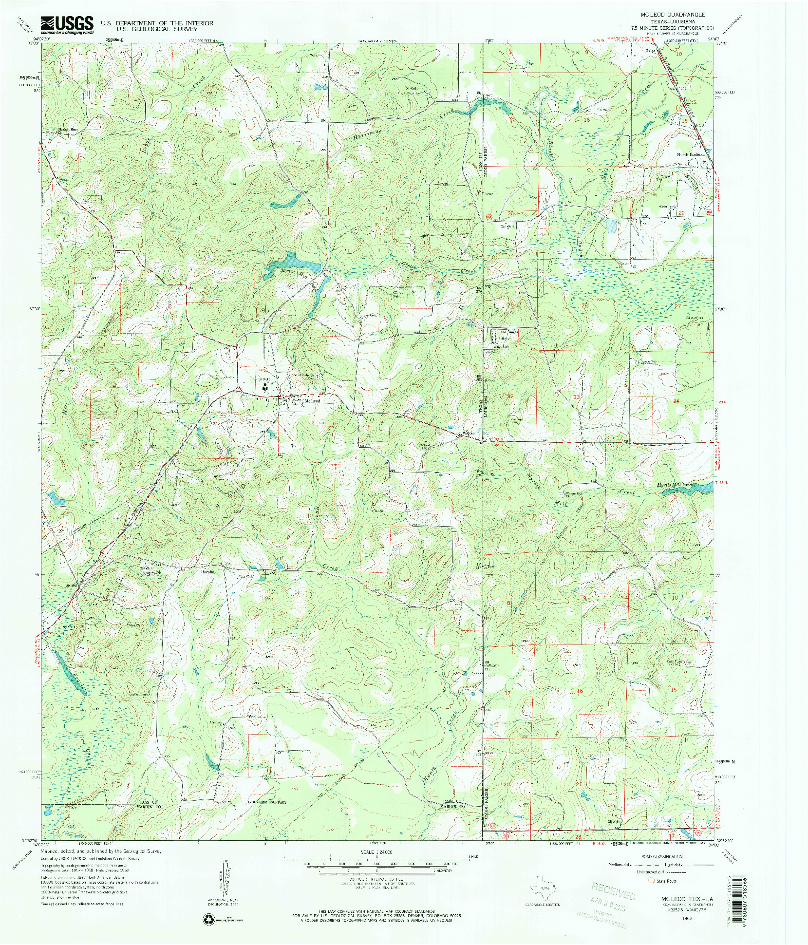 USGS 1:24000-SCALE QUADRANGLE FOR MCLEOD, TX 1962