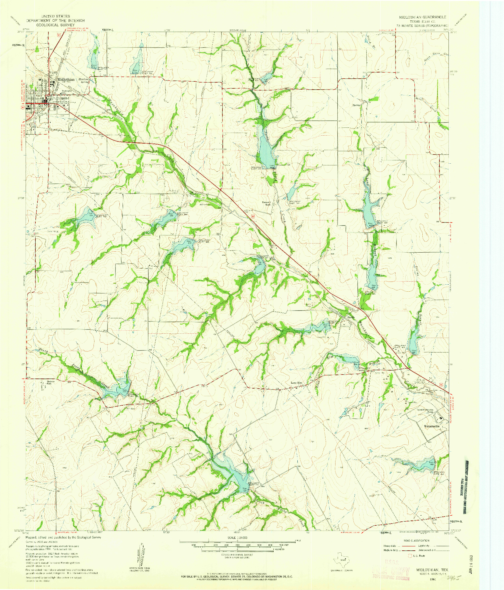 USGS 1:24000-SCALE QUADRANGLE FOR MIDLOTHIAN, TX 1961