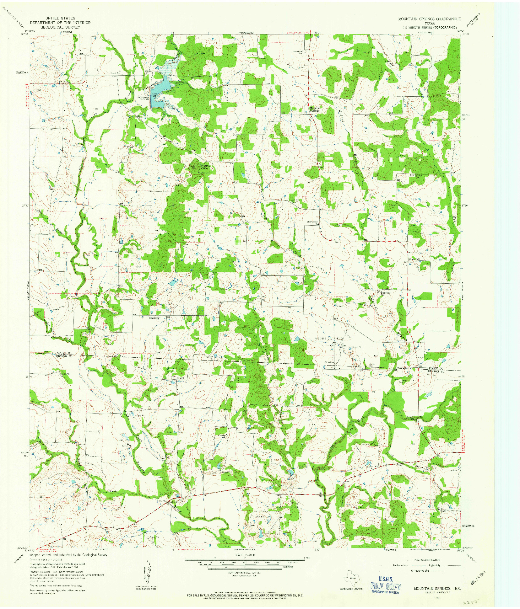 USGS 1:24000-SCALE QUADRANGLE FOR MOUNTAIN SPRINGS, TX 1961