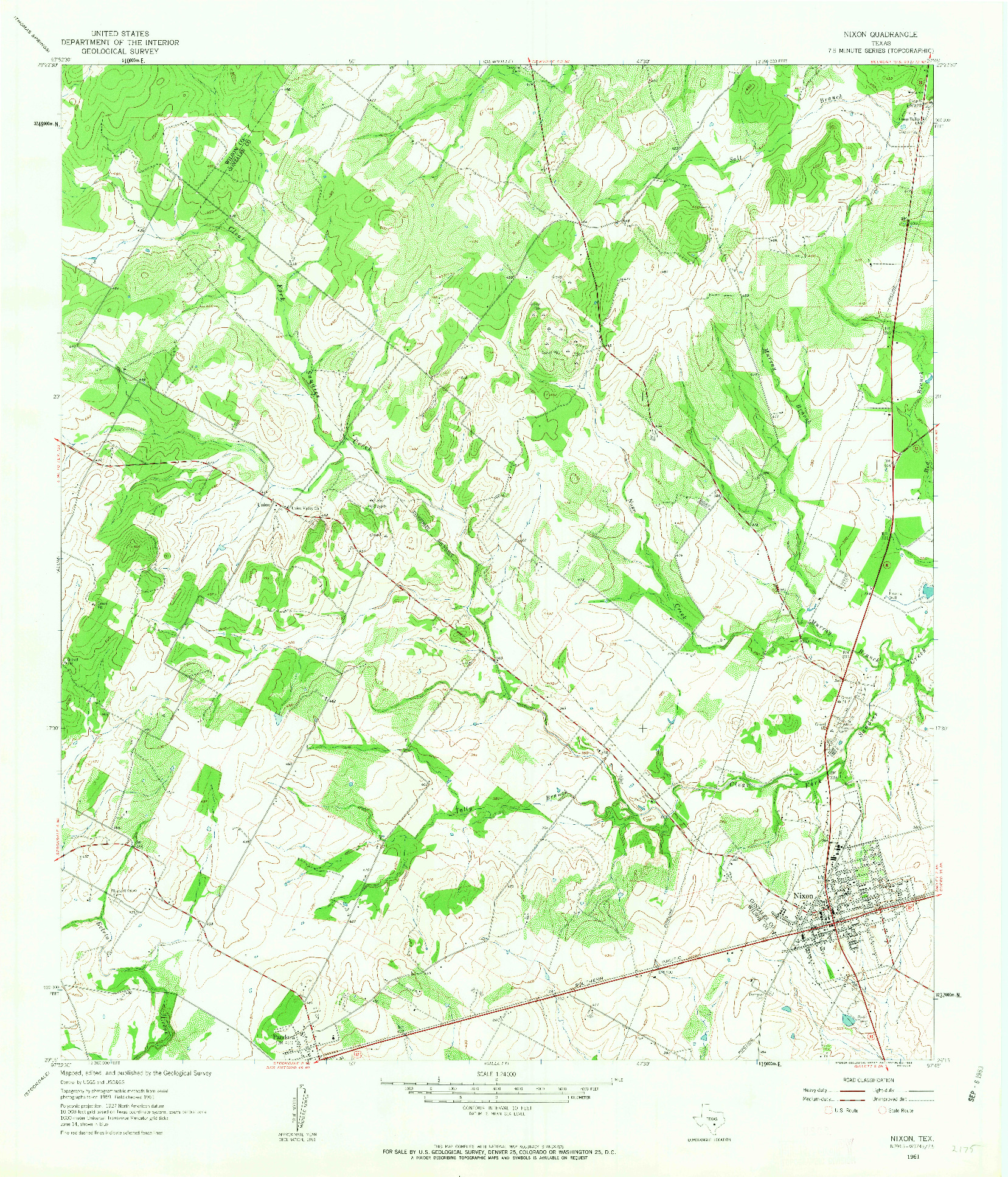 USGS 1:24000-SCALE QUADRANGLE FOR NIXON, TX 1961