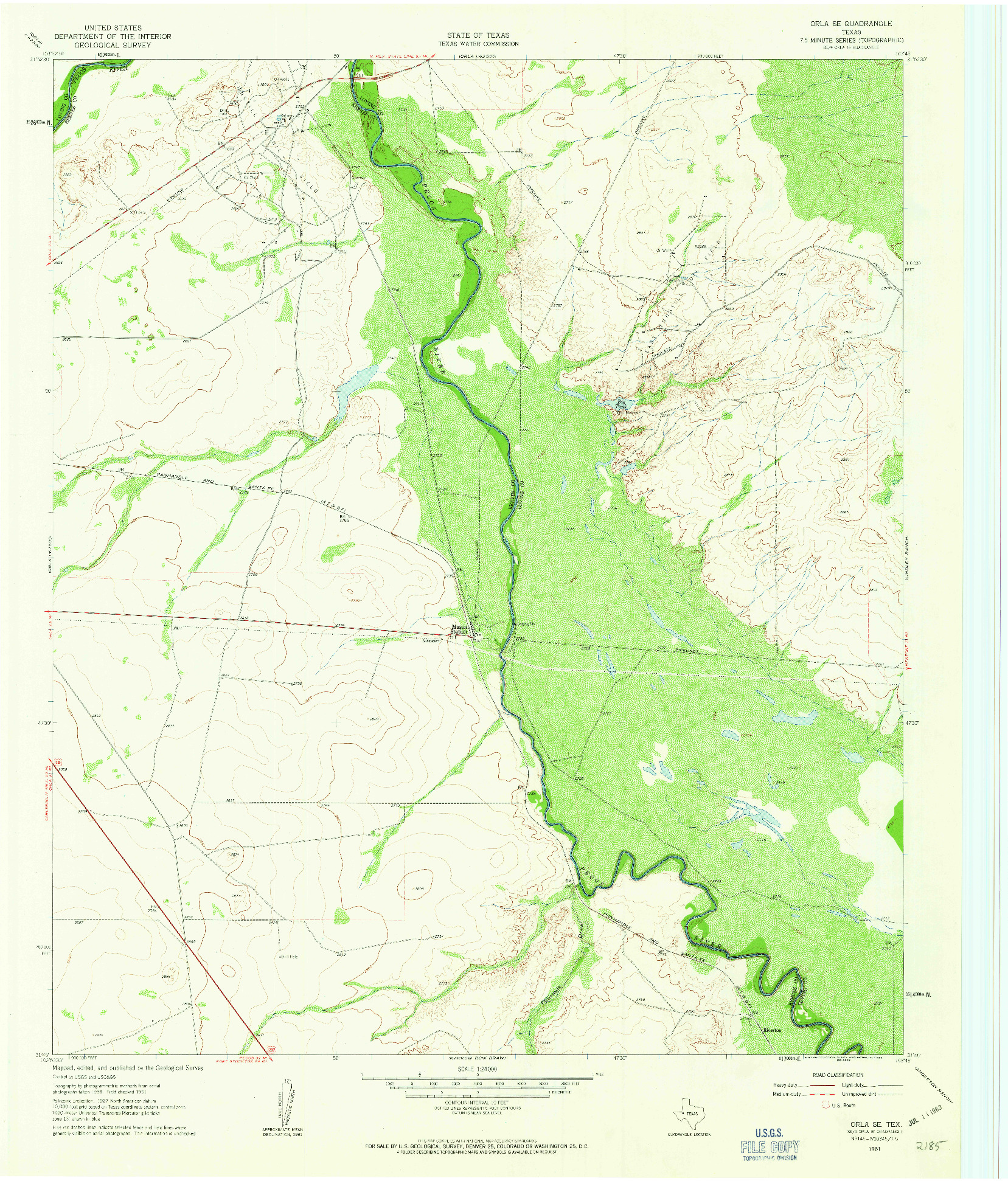 USGS 1:24000-SCALE QUADRANGLE FOR ORLA SE, TX 1961