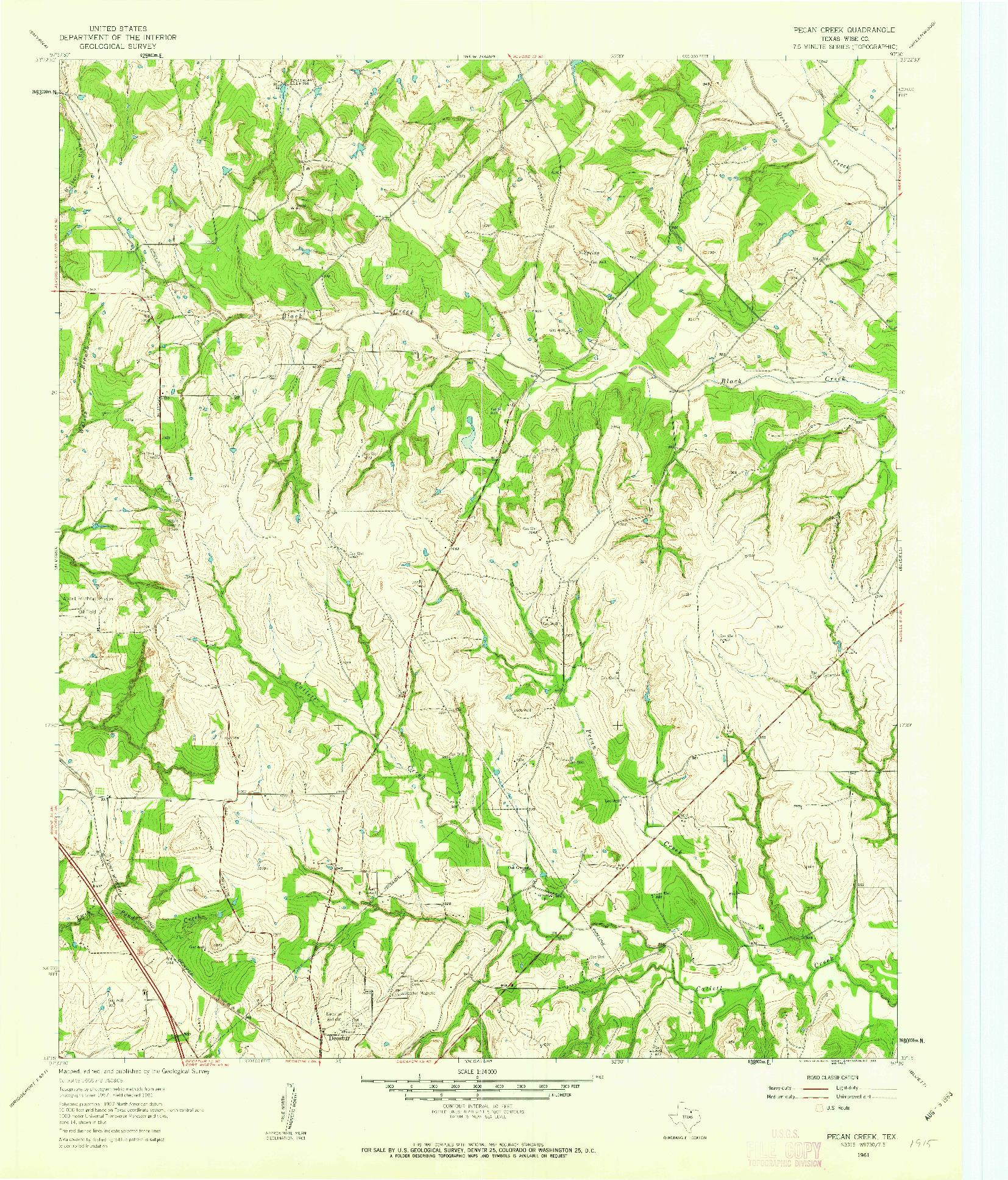 USGS 1:24000-SCALE QUADRANGLE FOR PECAN CREEK, TX 1961