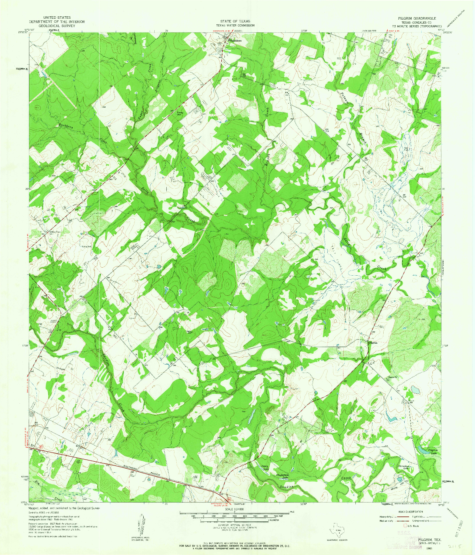 USGS 1:24000-SCALE QUADRANGLE FOR PILGRIM, TX 1961