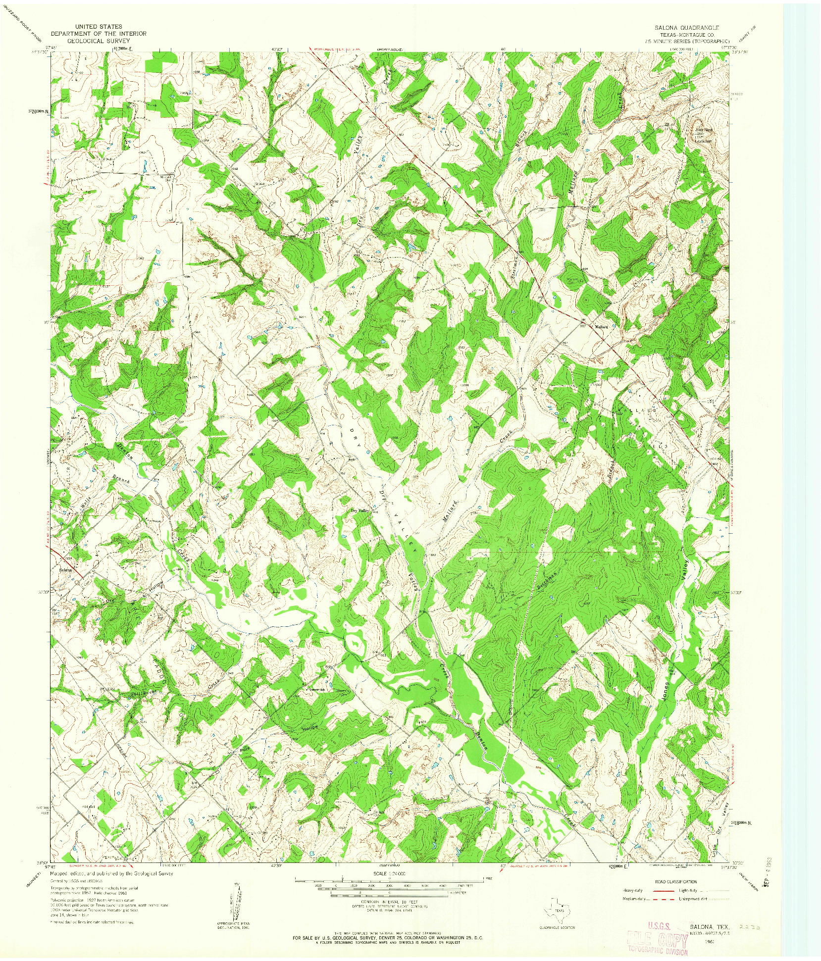 USGS 1:24000-SCALE QUADRANGLE FOR SALONA, TX 1961