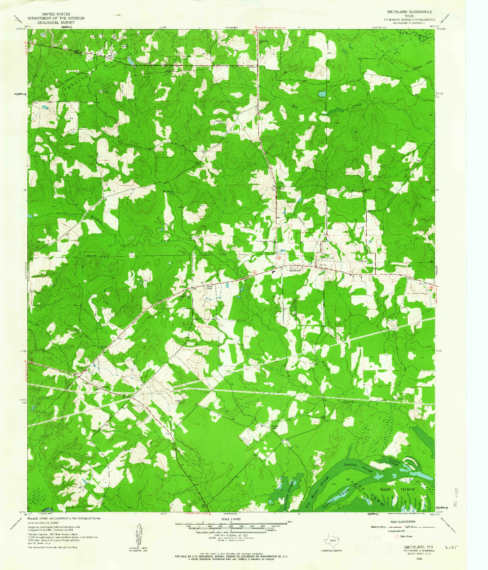 USGS 1:24000-SCALE QUADRANGLE FOR SMITHLAND, TX 1962