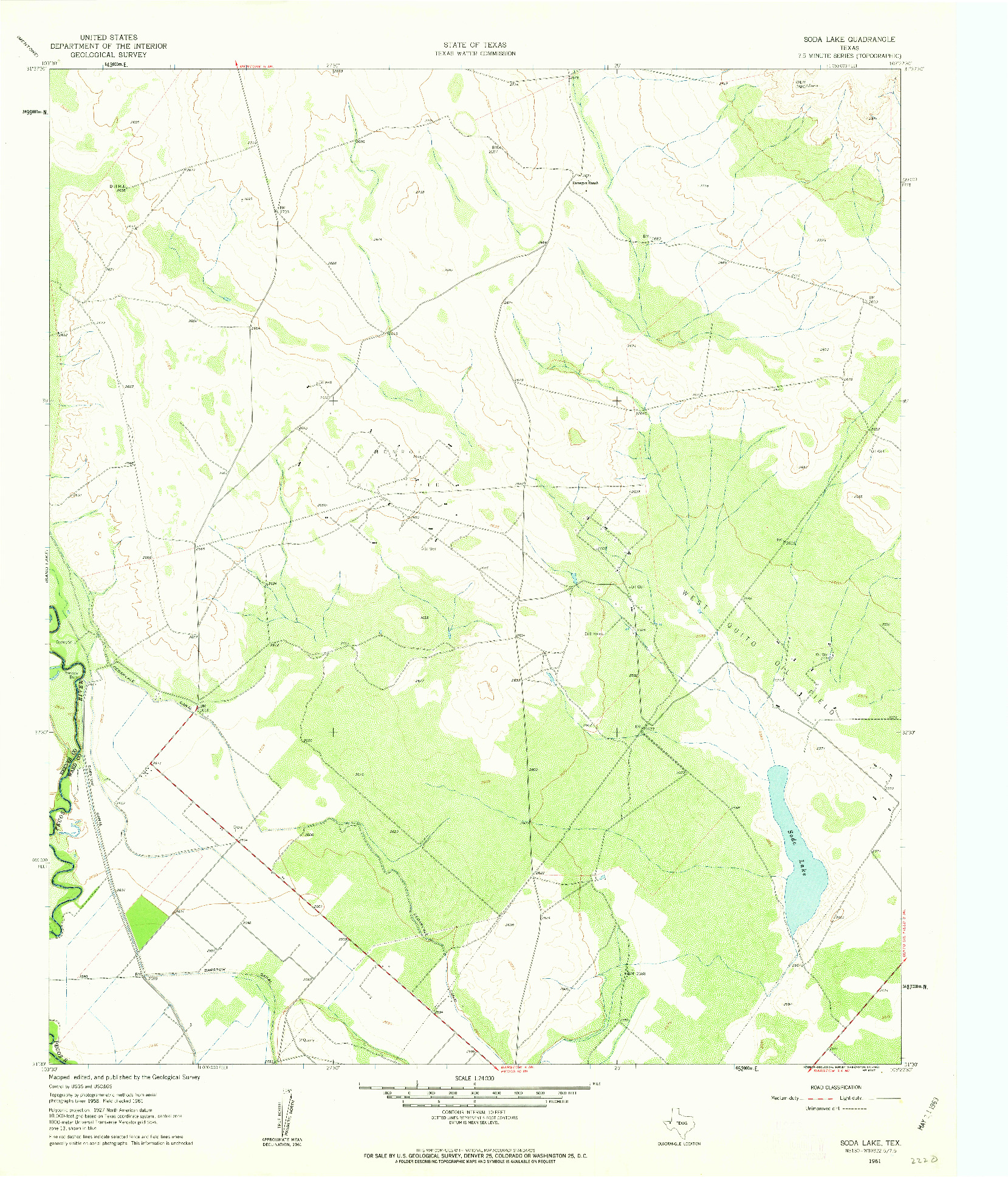 USGS 1:24000-SCALE QUADRANGLE FOR SODA LAKE, TX 1961
