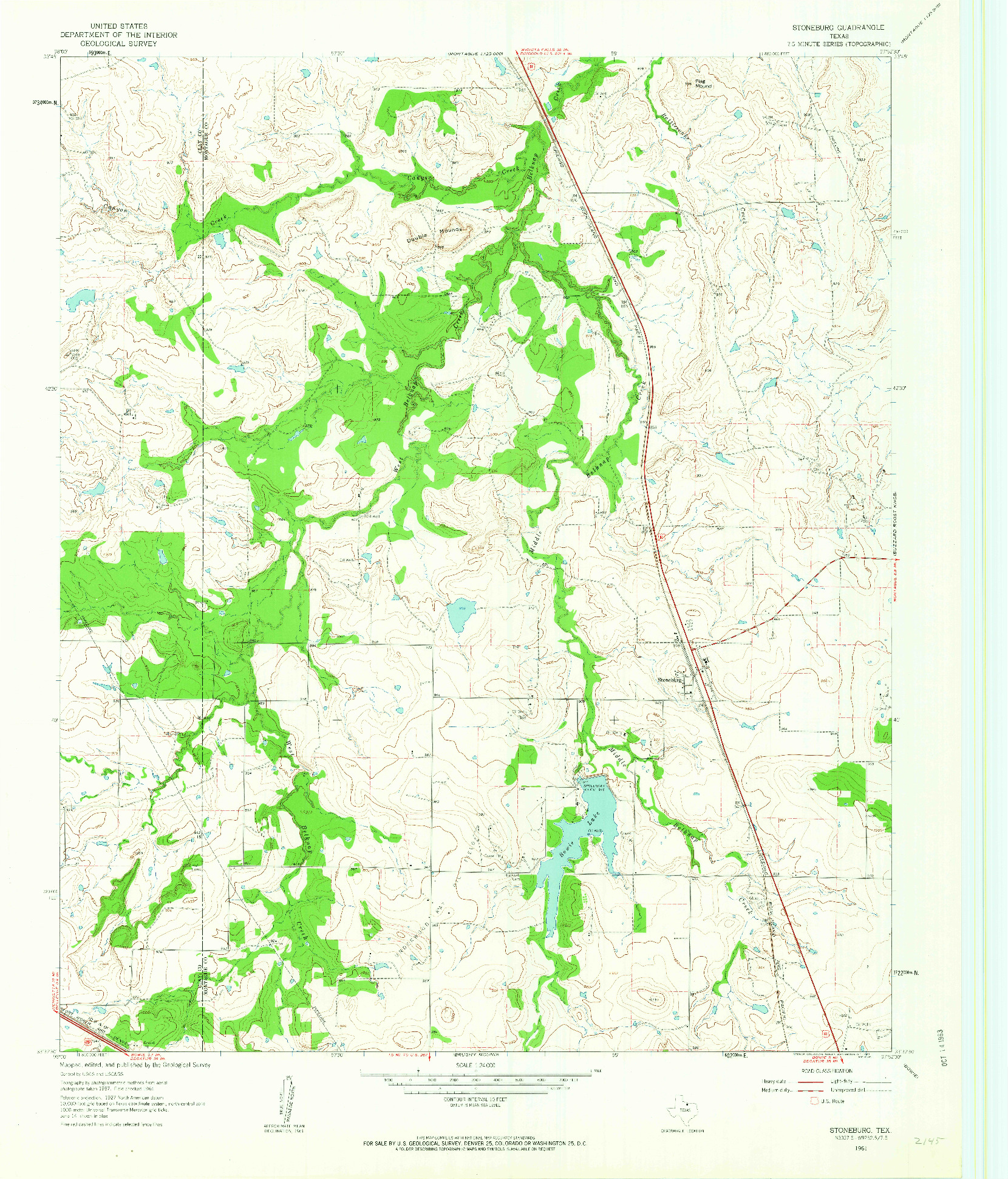 USGS 1:24000-SCALE QUADRANGLE FOR STONEBURG, TX 1961