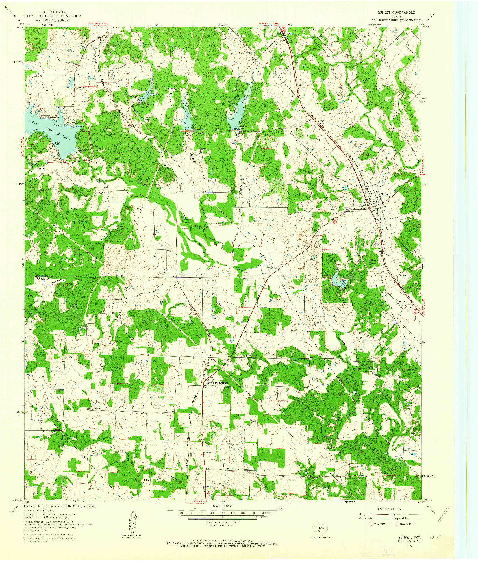 USGS 1:24000-SCALE QUADRANGLE FOR SUNSET, TX 1961