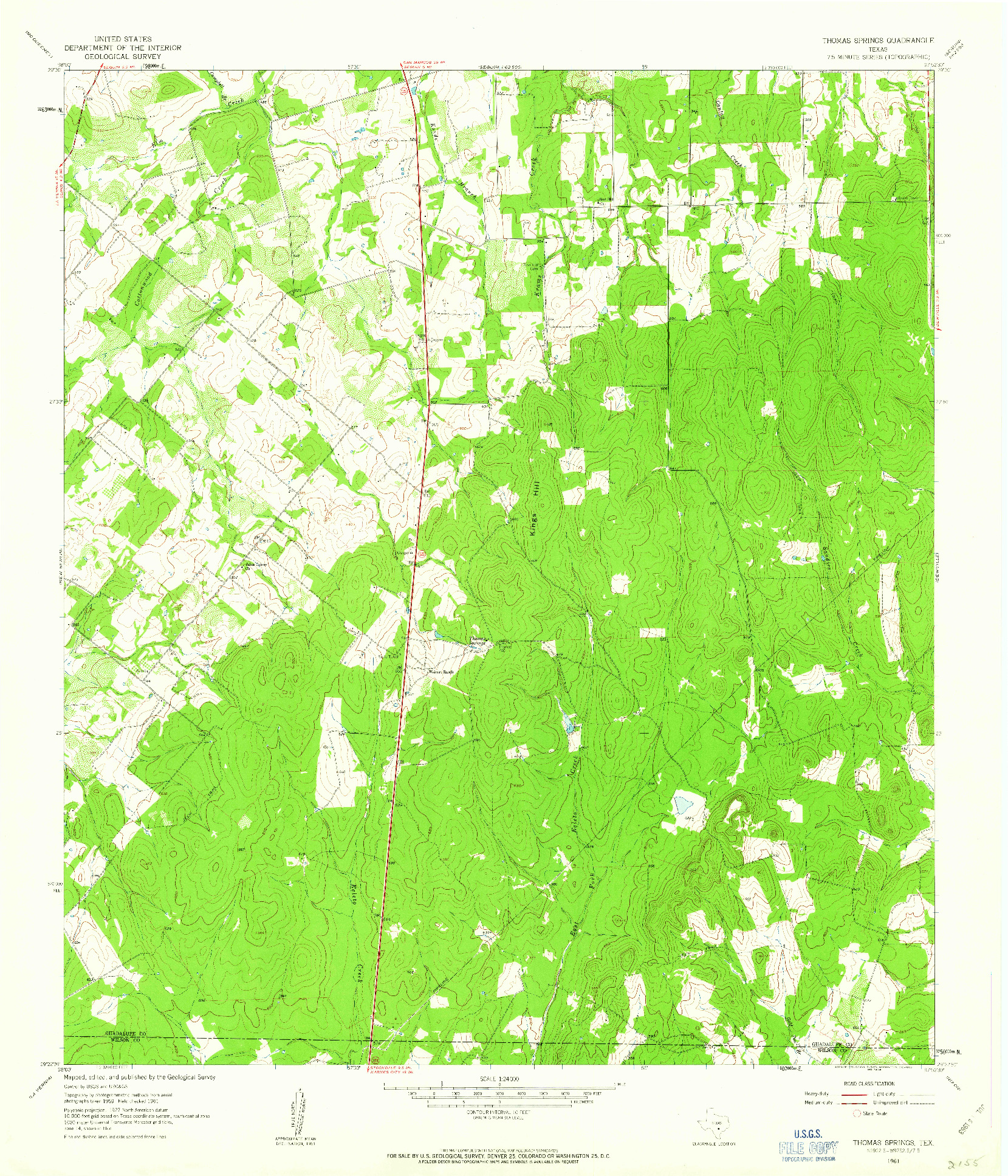 USGS 1:24000-SCALE QUADRANGLE FOR THOMAS SPRINGS, TX 1961