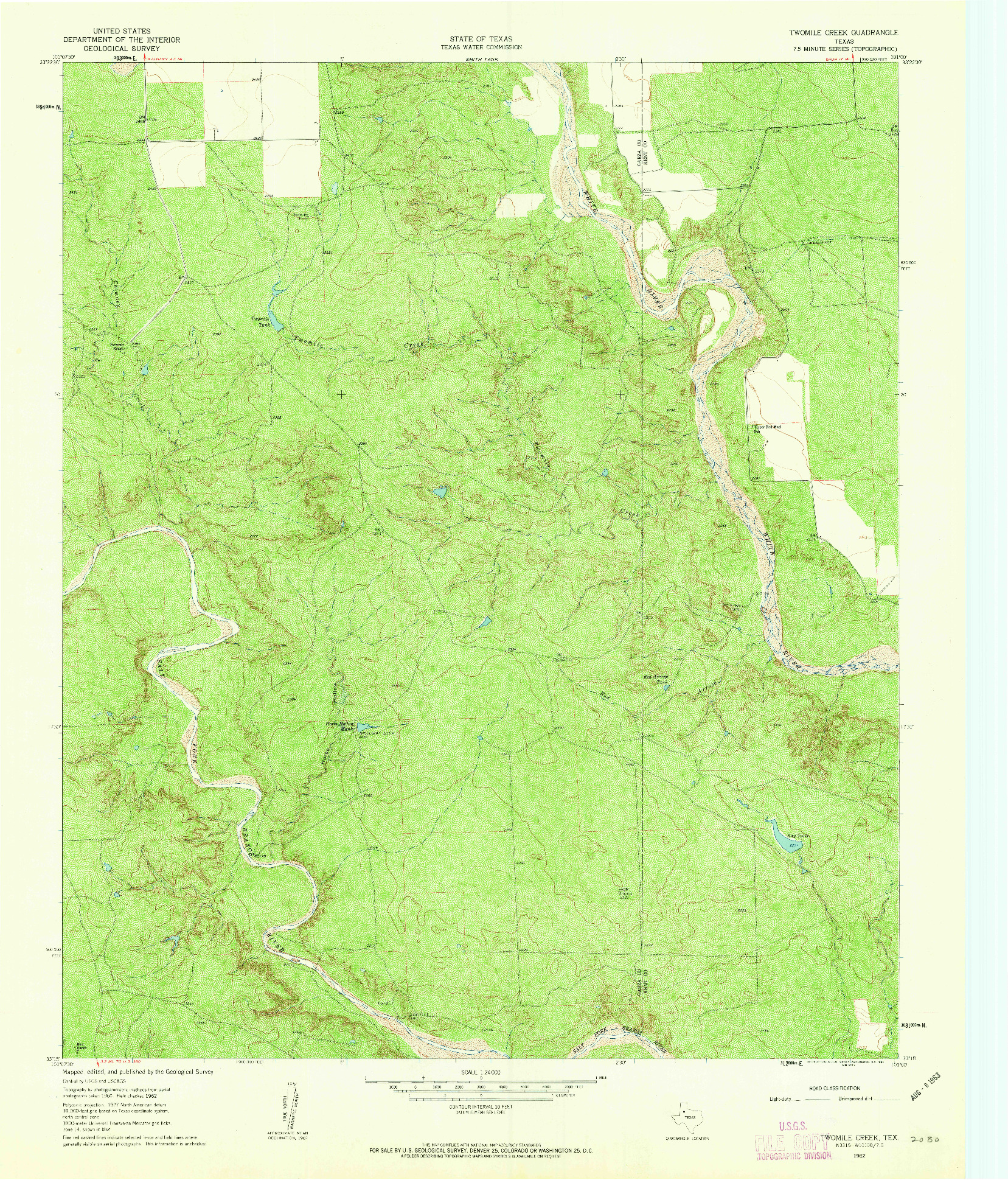 USGS 1:24000-SCALE QUADRANGLE FOR TWOMILE CREEK, TX 1962
