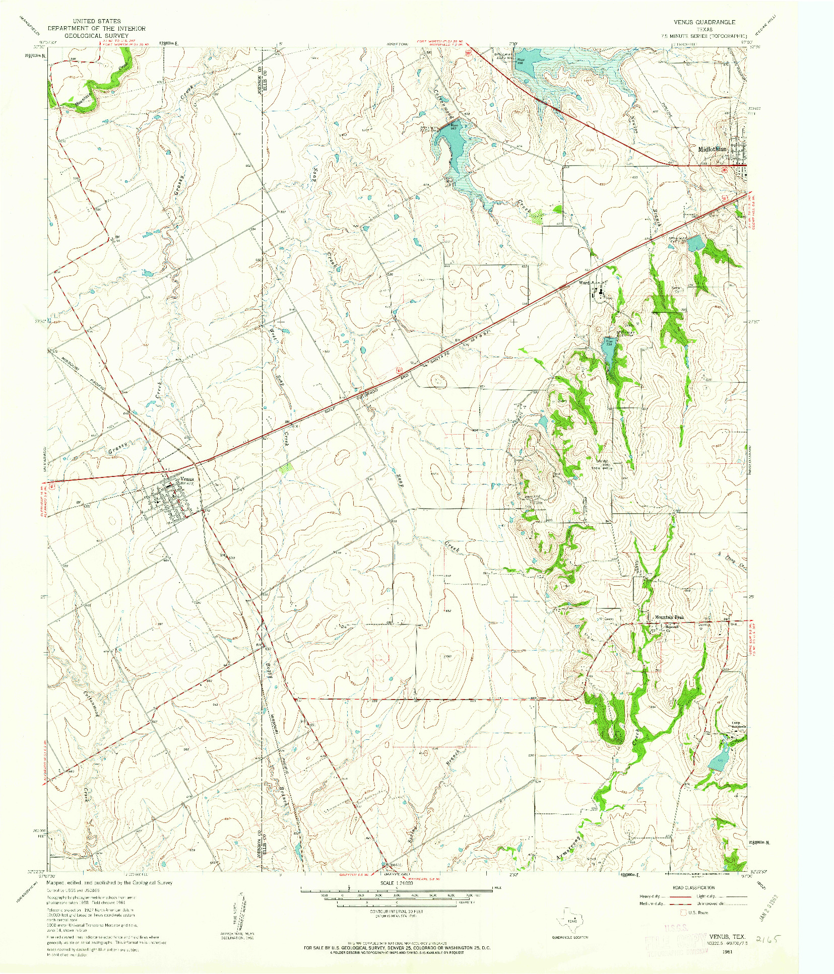 USGS 1:24000-SCALE QUADRANGLE FOR VENUS, TX 1961