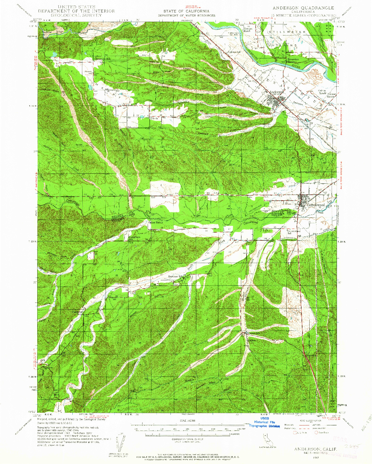 USGS 1:62500-SCALE QUADRANGLE FOR ANDERSON, CA 1947