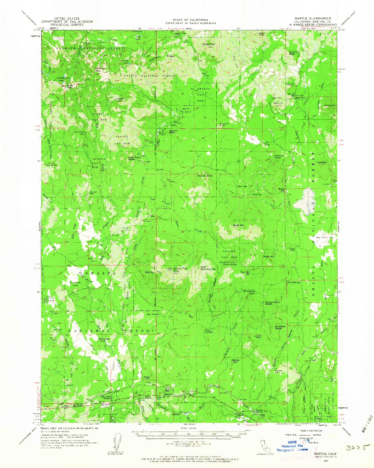 USGS 1:62500-SCALE QUADRANGLE FOR BARTLE, CA 1961