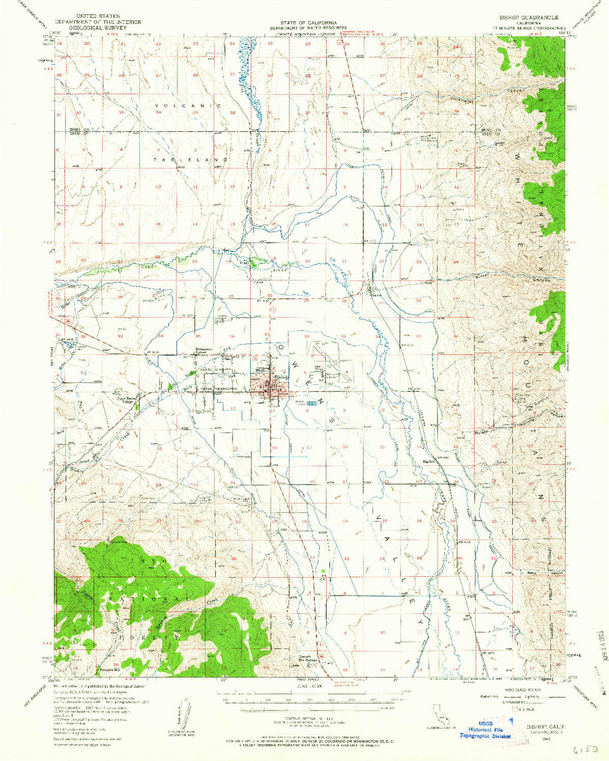 USGS 1:62500-SCALE QUADRANGLE FOR BISHOP, CA 1949