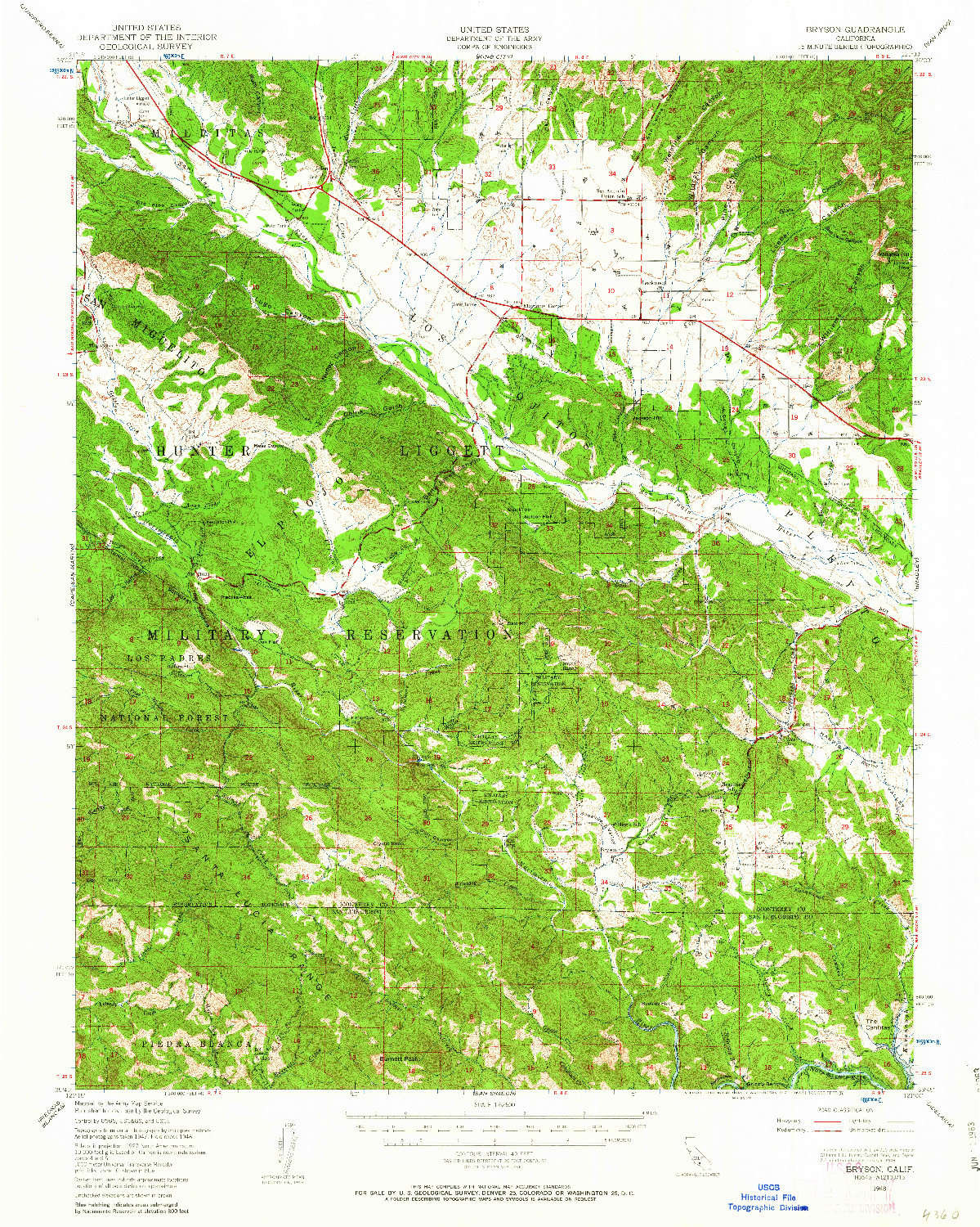 USGS 1:62500-SCALE QUADRANGLE FOR BRYSON, CA 1948