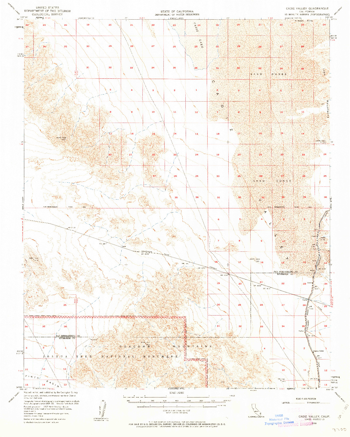 USGS 1:62500-SCALE QUADRANGLE FOR CADIZ VALLEY, CA 1956