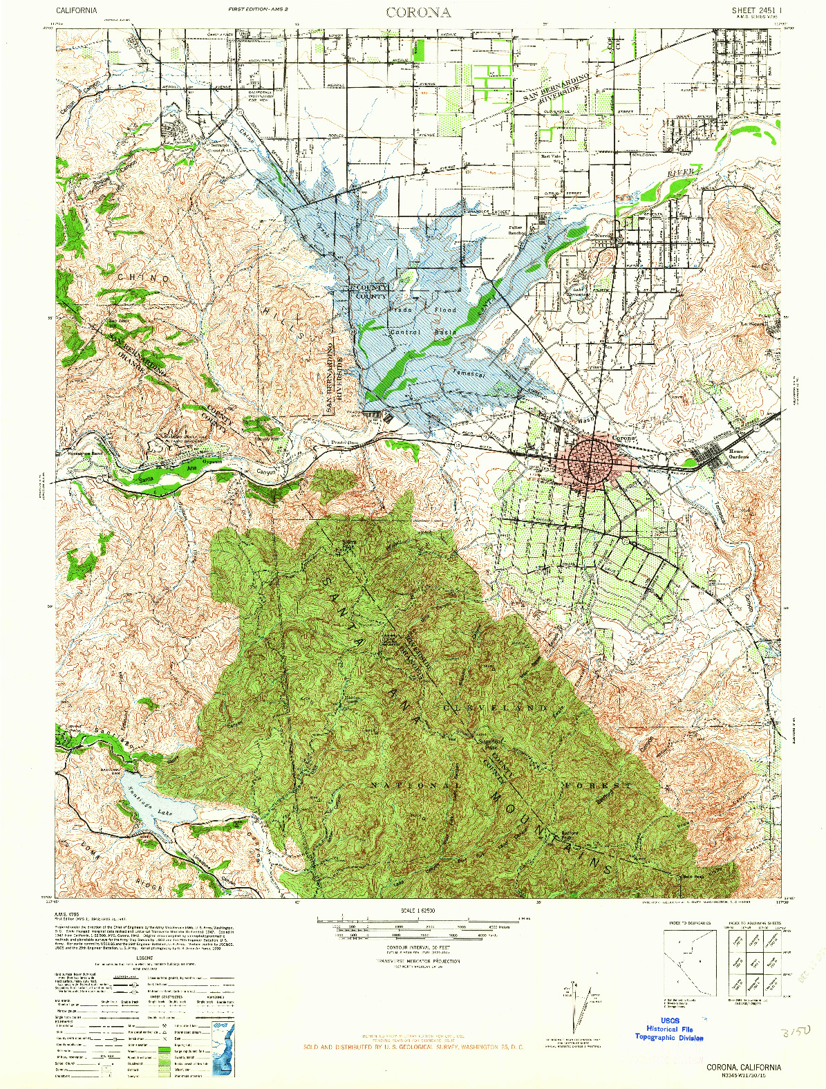 USGS 1:62500-SCALE QUADRANGLE FOR CORONA, CA 1942