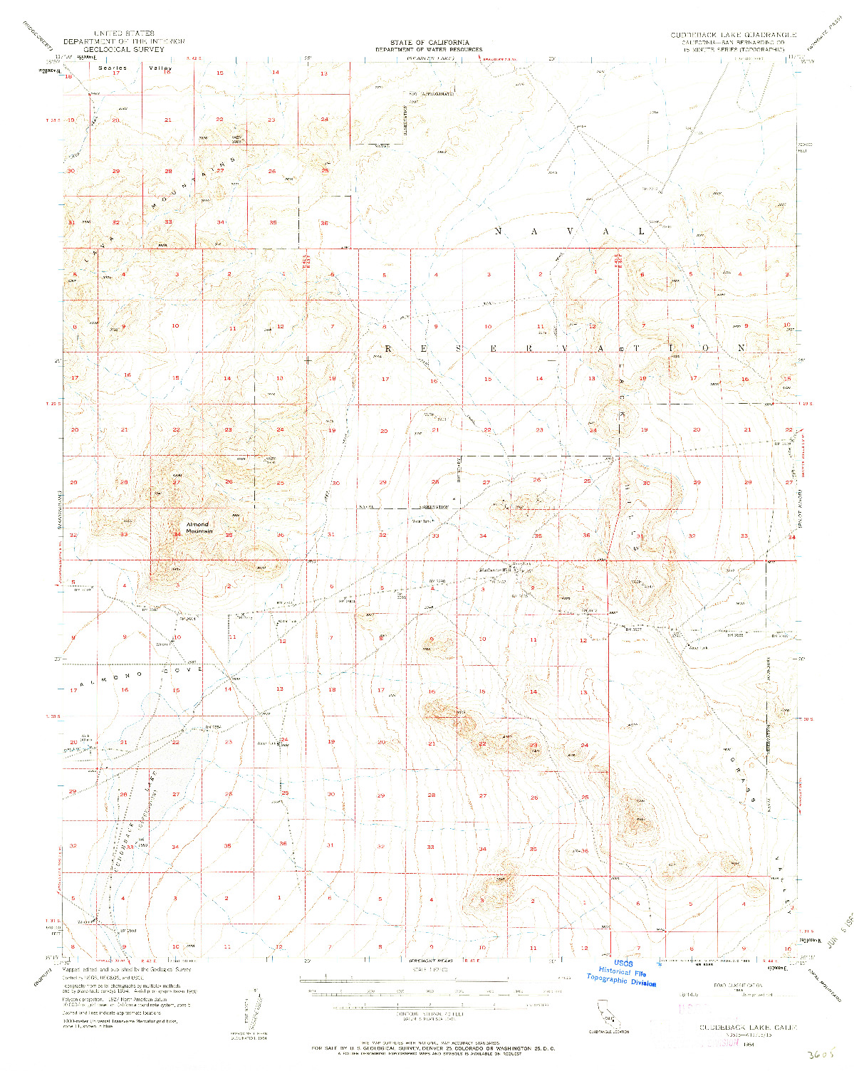 USGS 1:62500-SCALE QUADRANGLE FOR CUDDEBACK LAKE, CA 1954