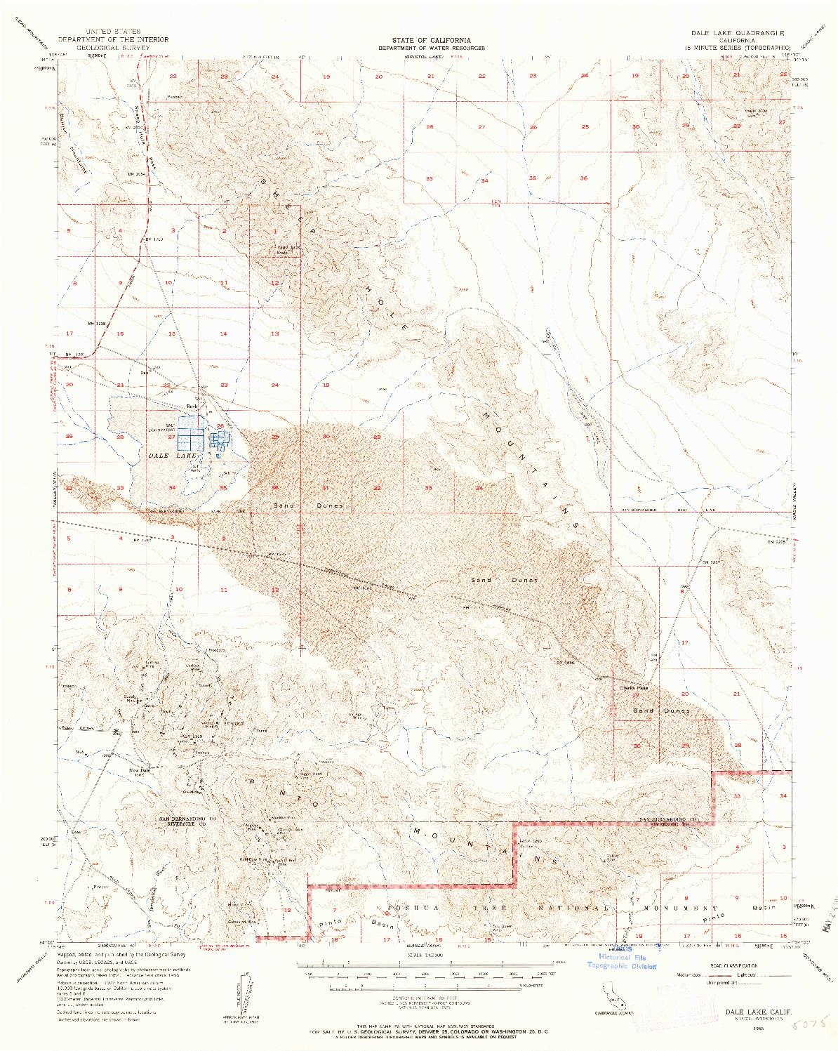 USGS 1:62500-SCALE QUADRANGLE FOR DALE LAKE, CA 1956