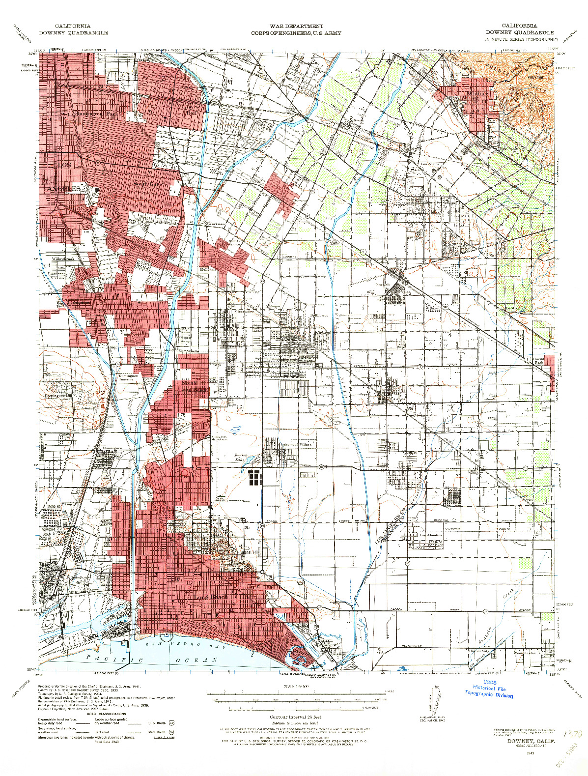 USGS 1:62500-SCALE QUADRANGLE FOR DOWNEY, CA 1943