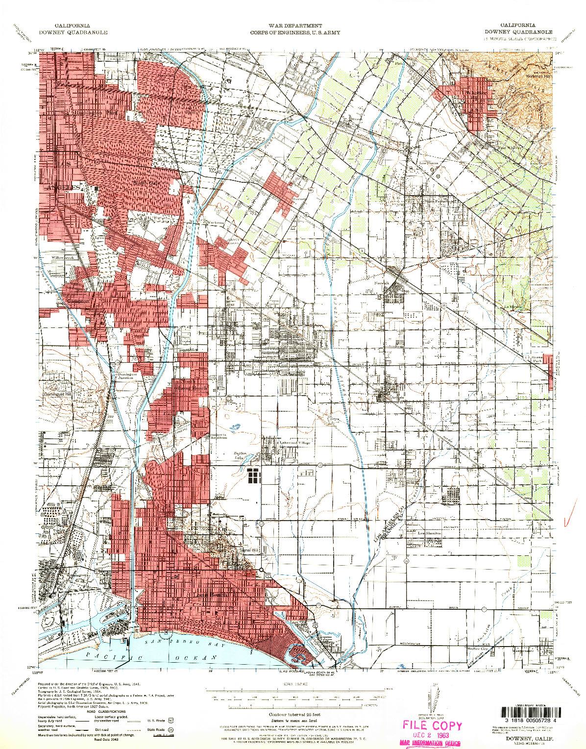 USGS 1:62500-SCALE QUADRANGLE FOR DOWNEY, CA 1943