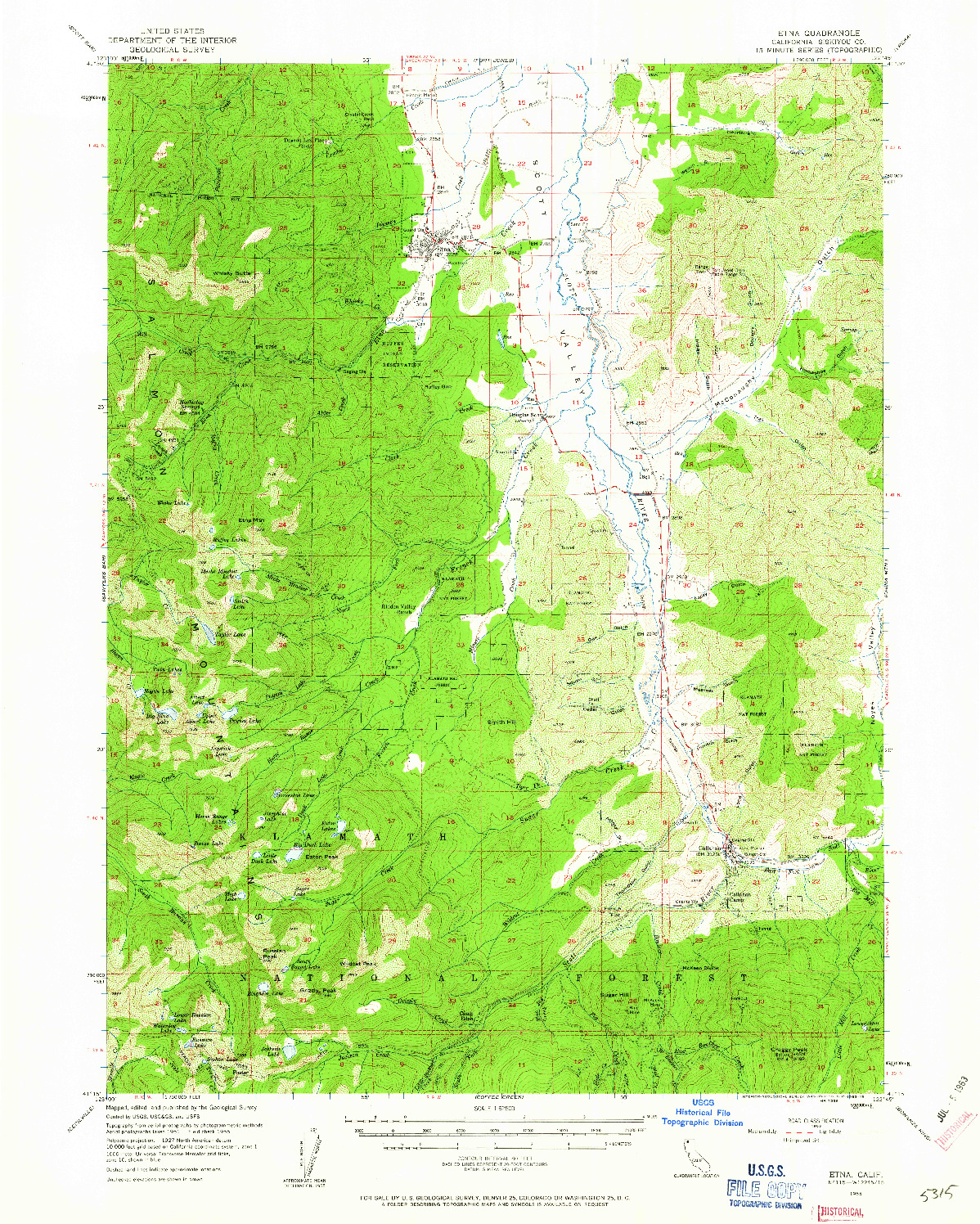 USGS 1:62500-SCALE QUADRANGLE FOR ETNA, CA 1955