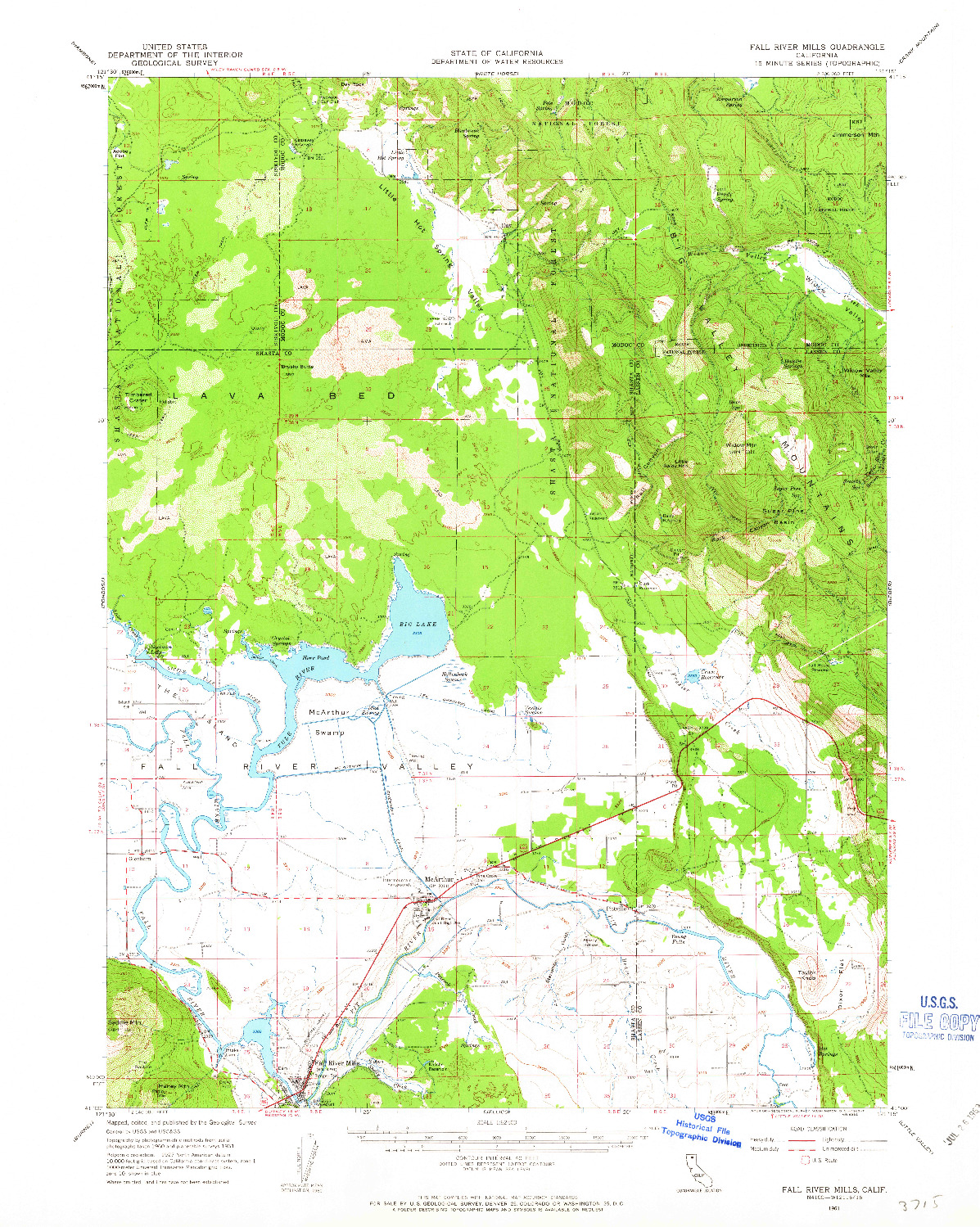 USGS 1:62500-SCALE QUADRANGLE FOR FALL RIVER MILLS, CA 1961