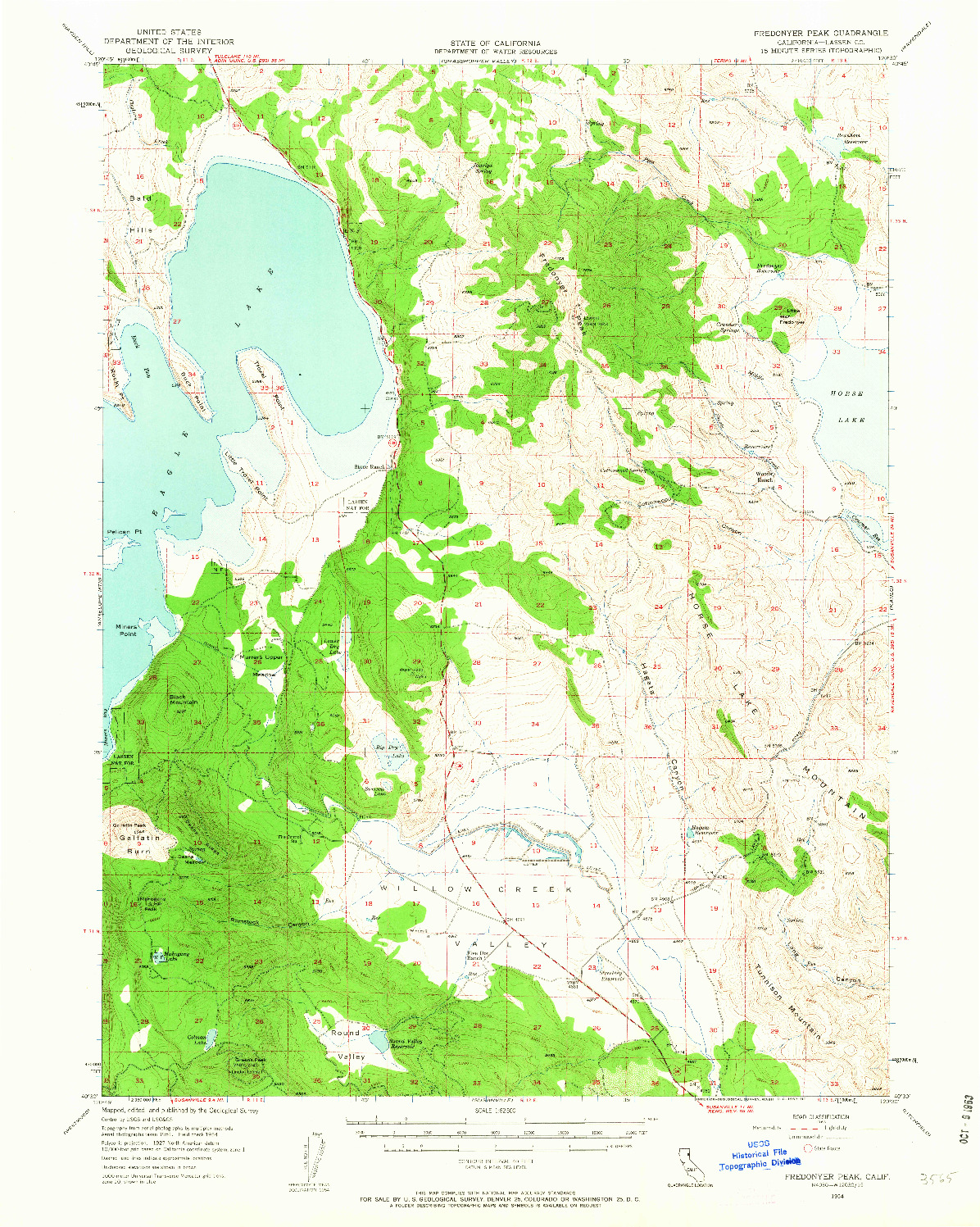 USGS 1:62500-SCALE QUADRANGLE FOR FREDONYER PEAK, CA 1954