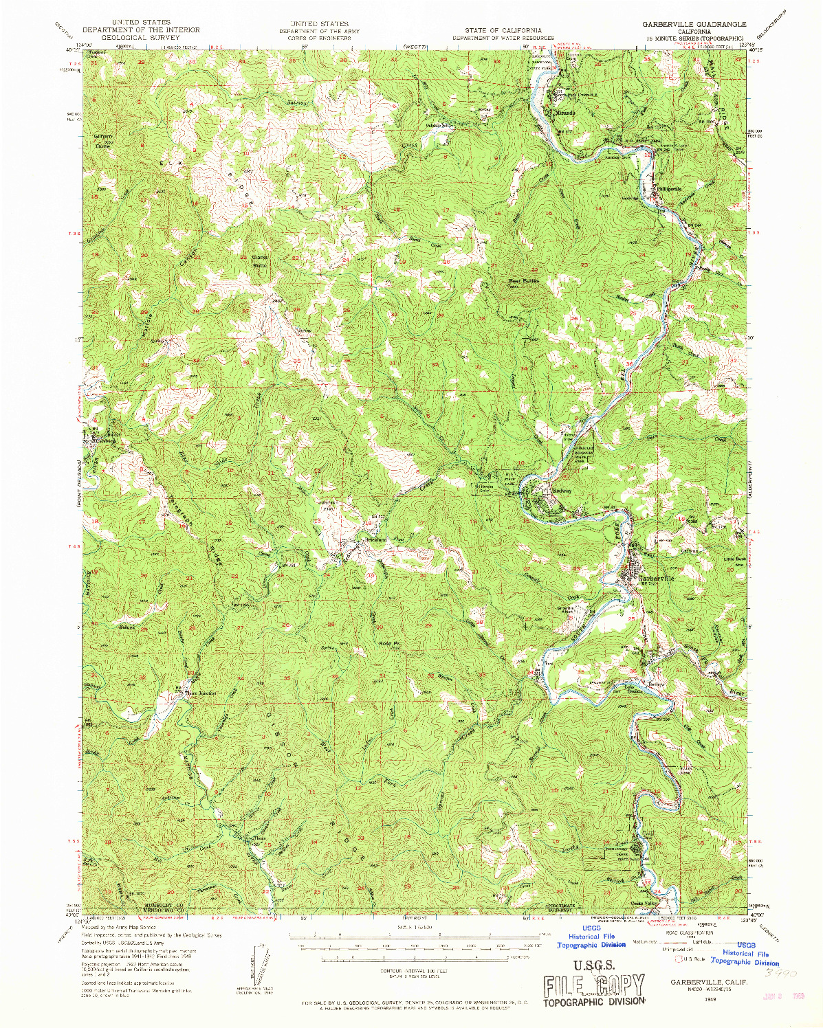 USGS 1:62500-SCALE QUADRANGLE FOR GARBERVILLE, CA 1949