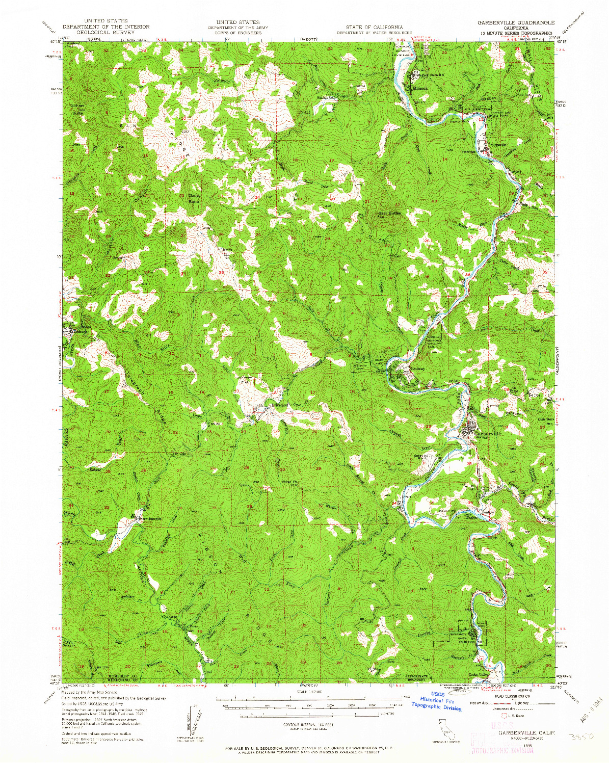 USGS 1:62500-SCALE QUADRANGLE FOR GARBERVILLE, CA 1949