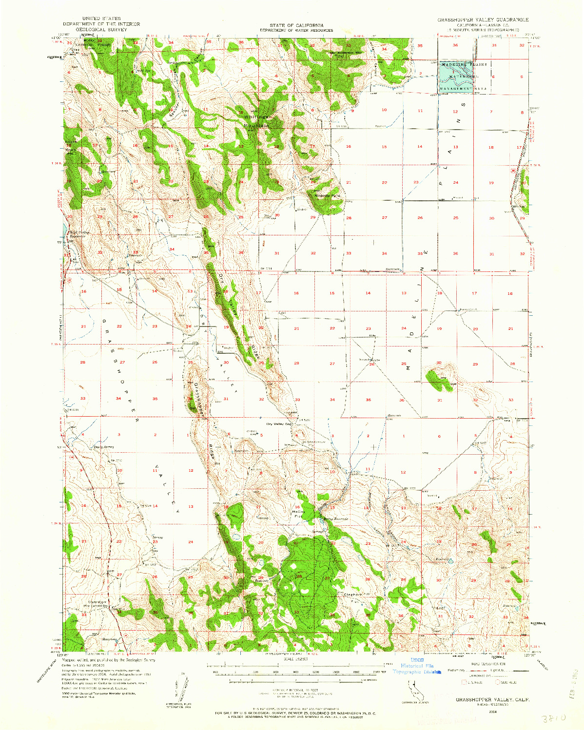 USGS 1:62500-SCALE QUADRANGLE FOR GRASSHOPPER VALLEY, CA 1954